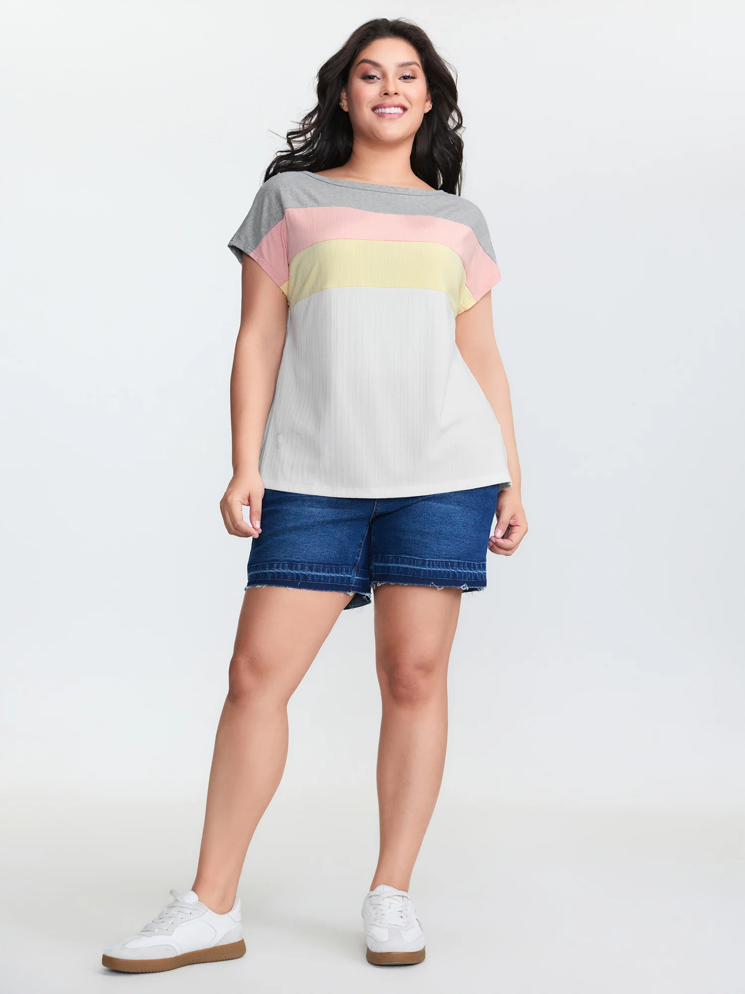 Color Stripe Boat Neck T-Shirt - Image 3