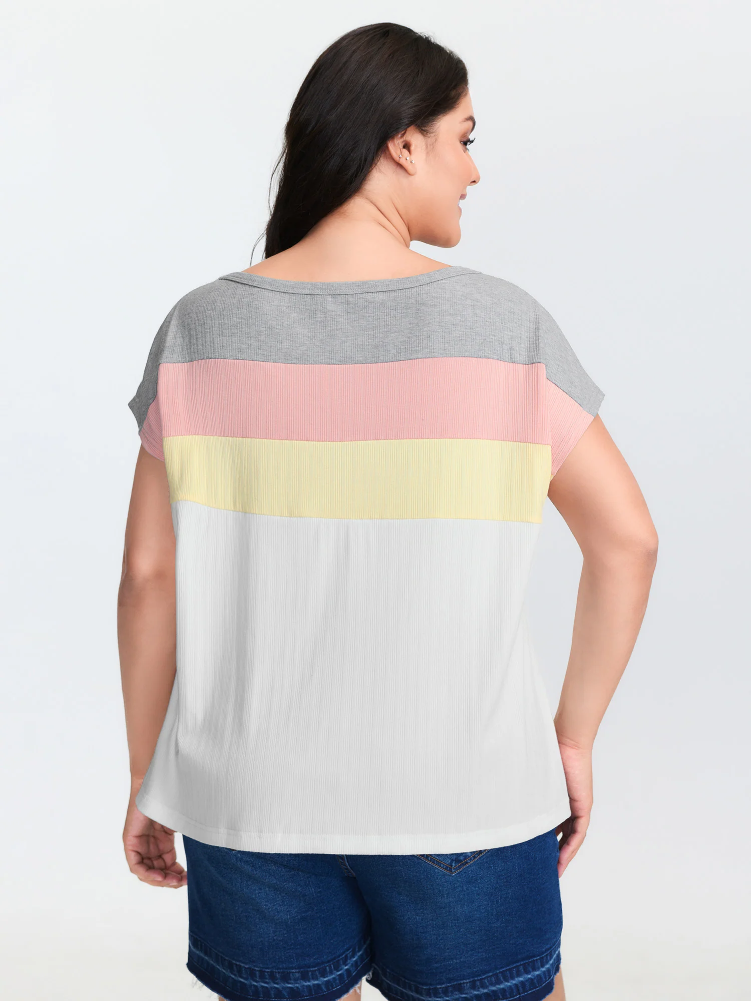 Color Stripe Boat Neck T-Shirt - Image 4