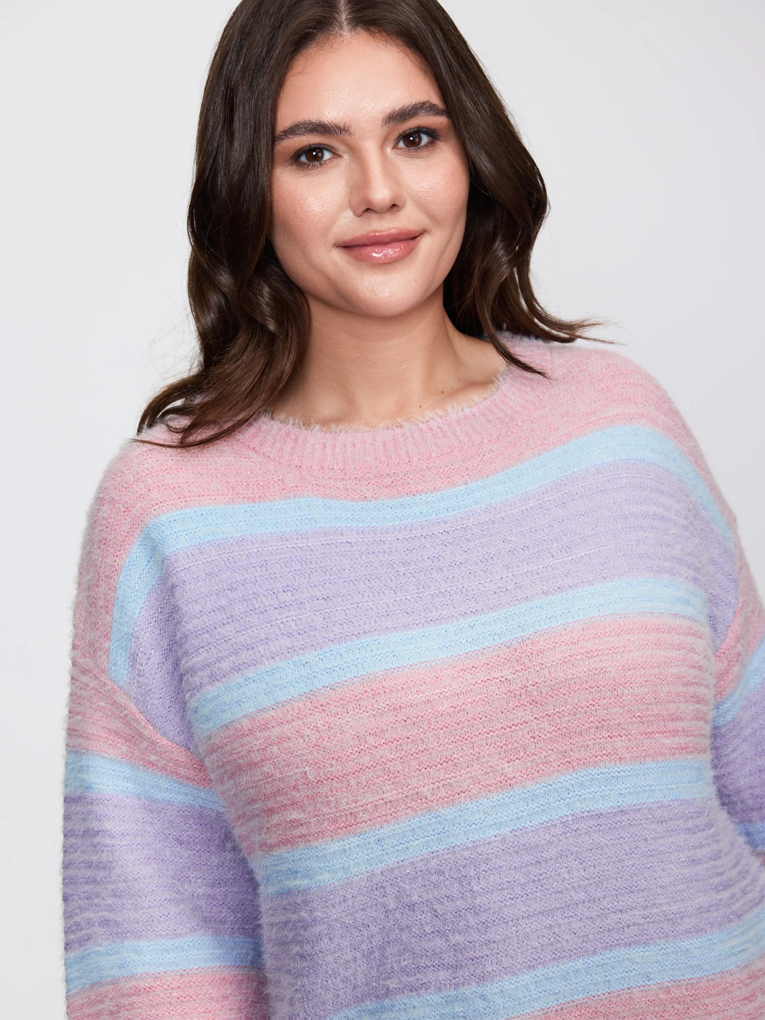 Color Stripe Fluffy Textured Pullover - Image 2