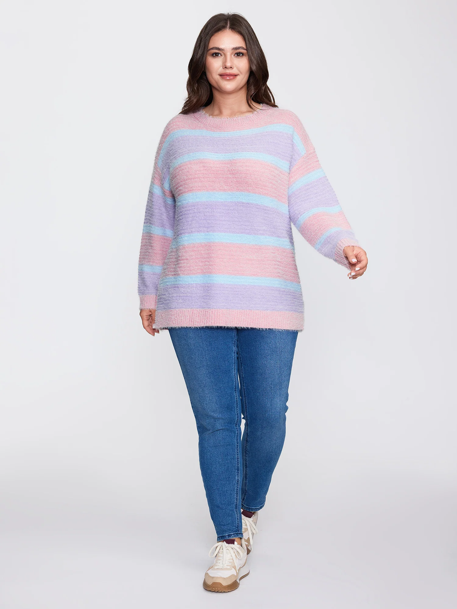 Color Stripe Fluffy Textured Pullover - Image 3