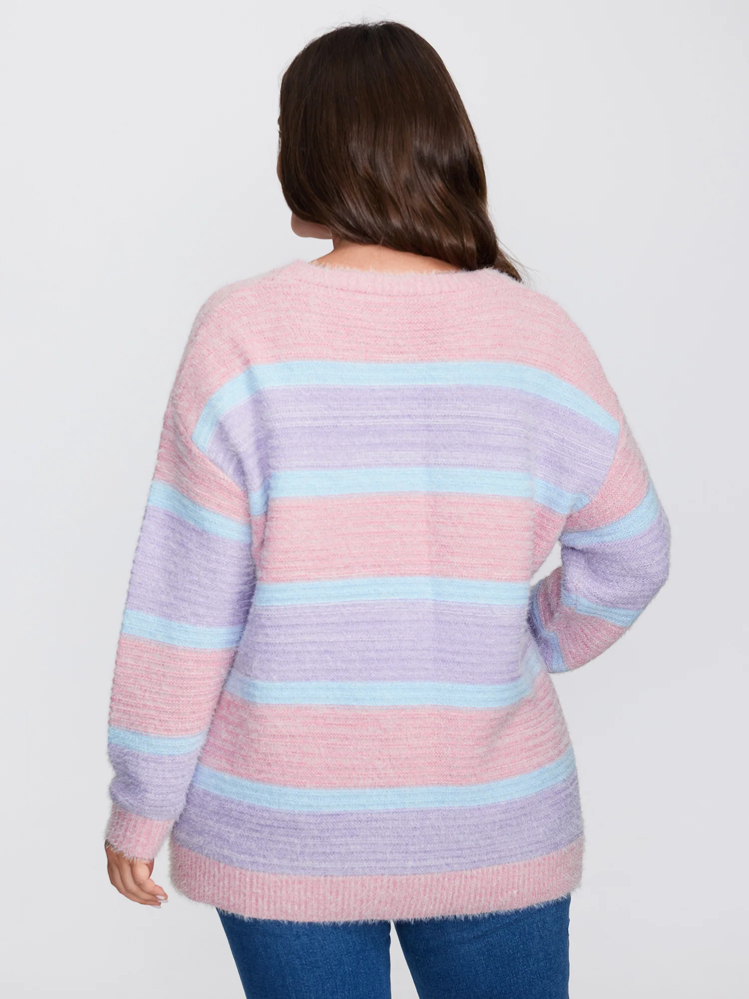 Color Stripe Fluffy Textured Pullover - Image 4