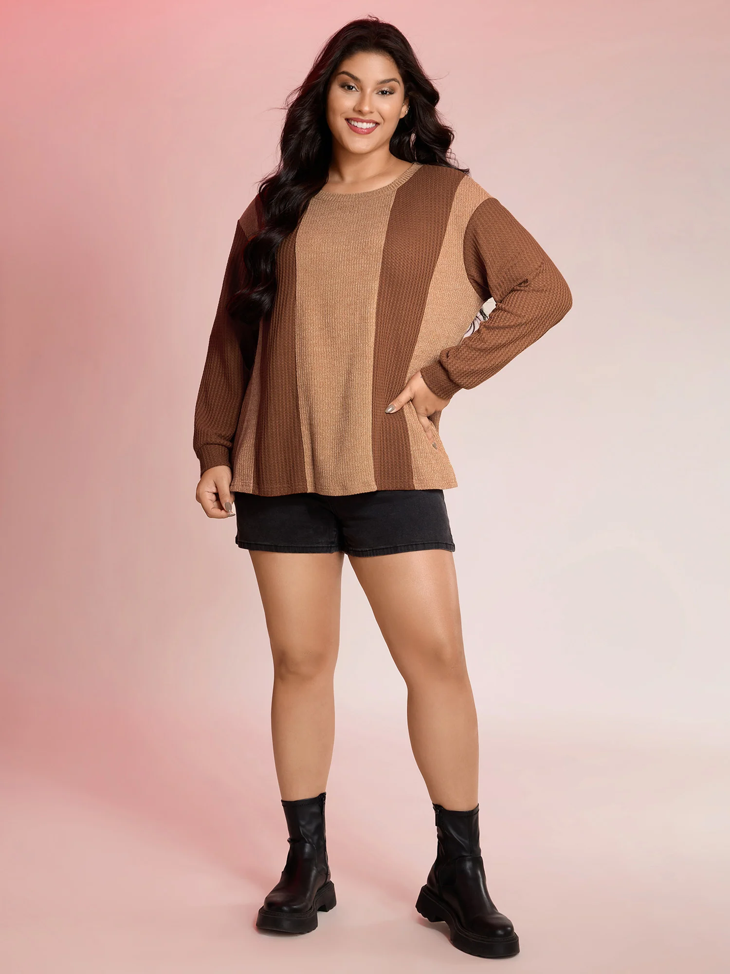 Color Stripe Relaxed Fit Round Neck Sweatshirt - Image 3