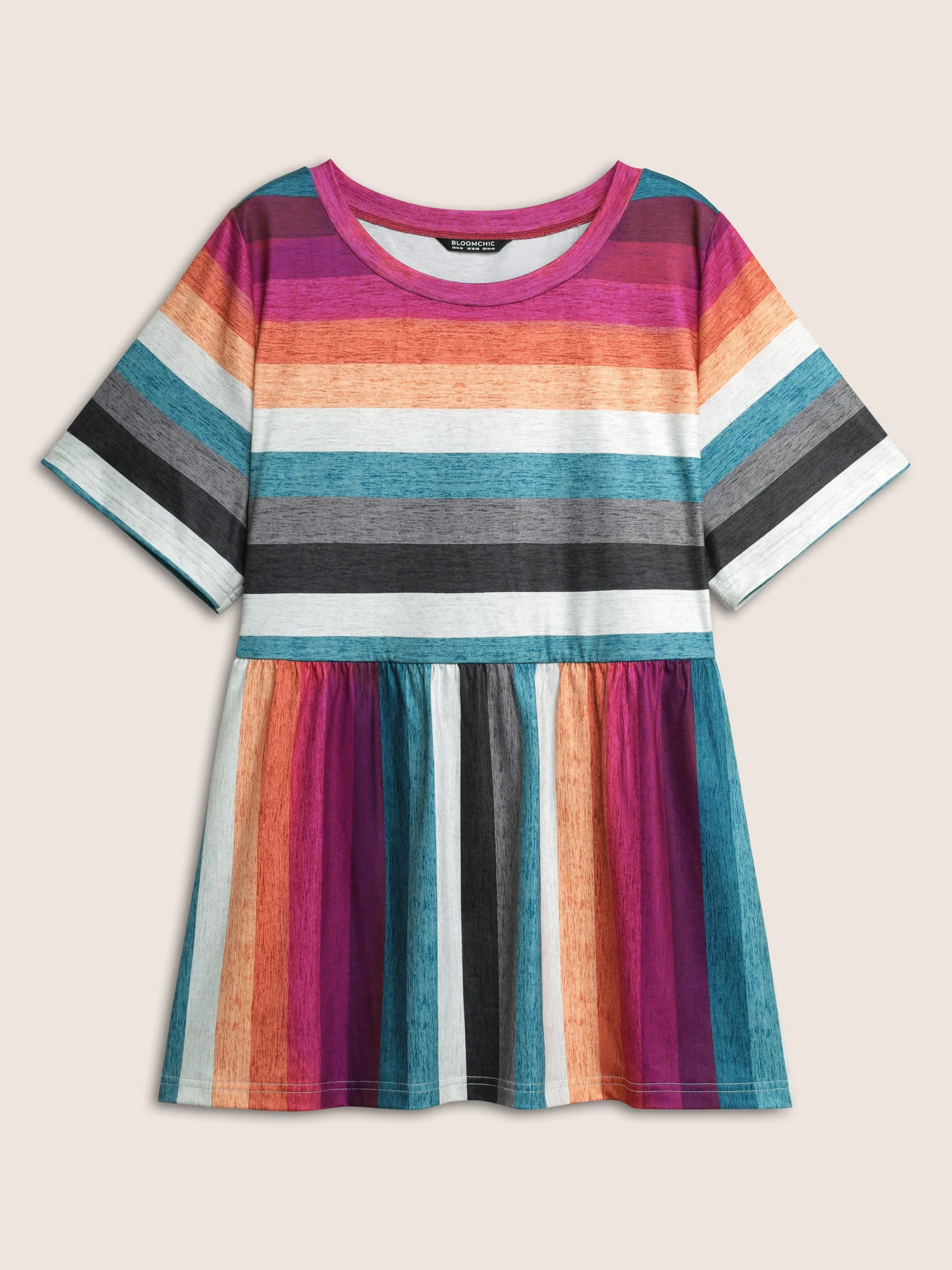 Color Striped Crew Neck Gathered T-shirt - Image 6