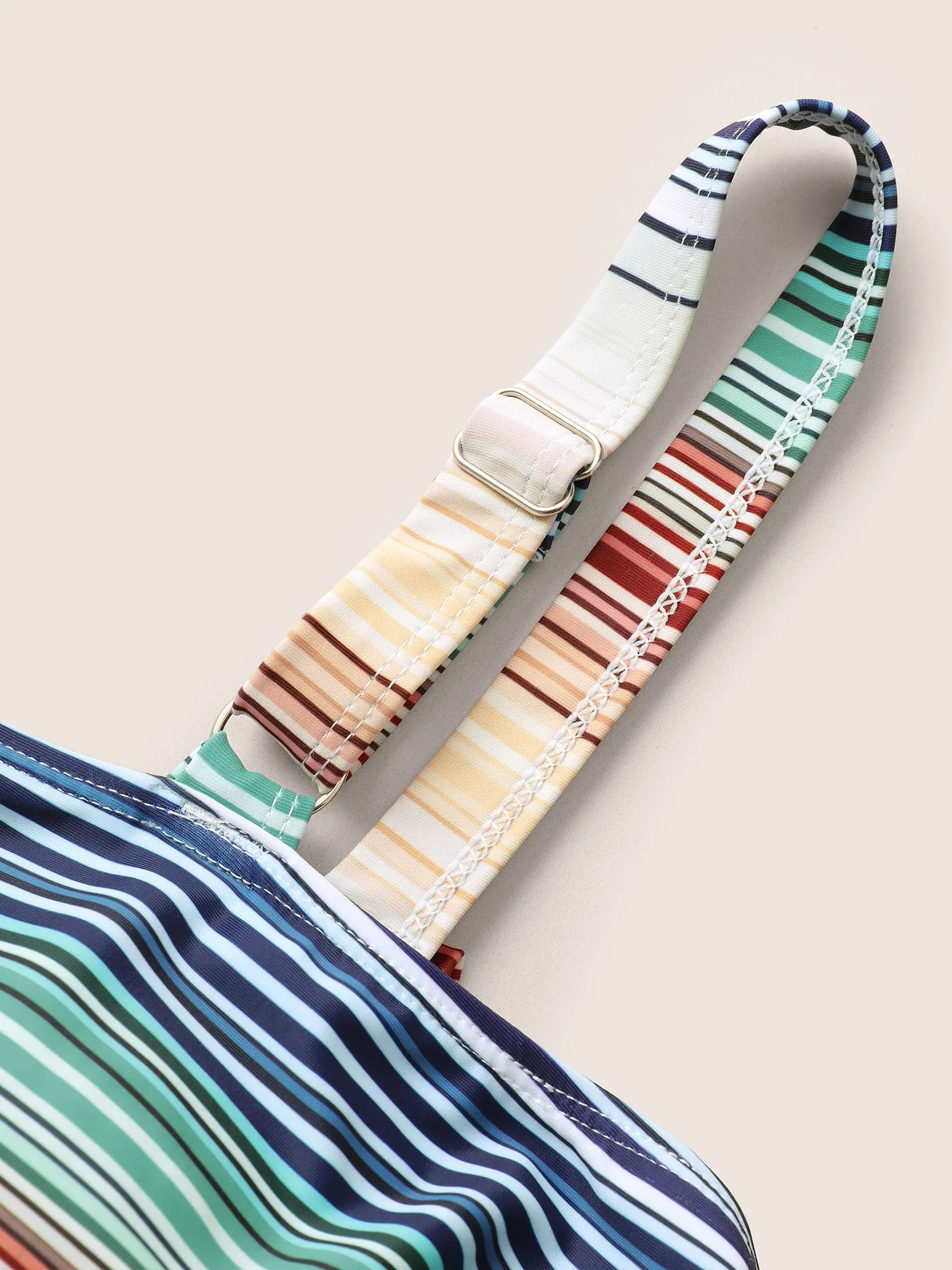 Color Striped Crossover Gathered One Piece Swimsuit - Image 5