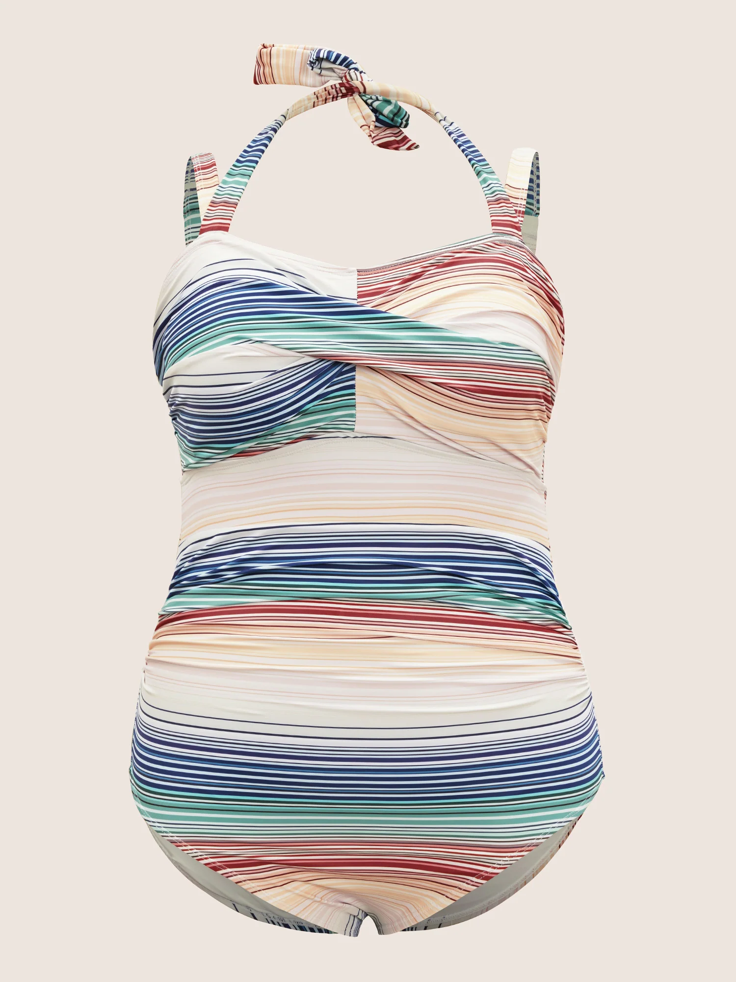 Color Striped Crossover Gathered One Piece Swimsuit - Image 7