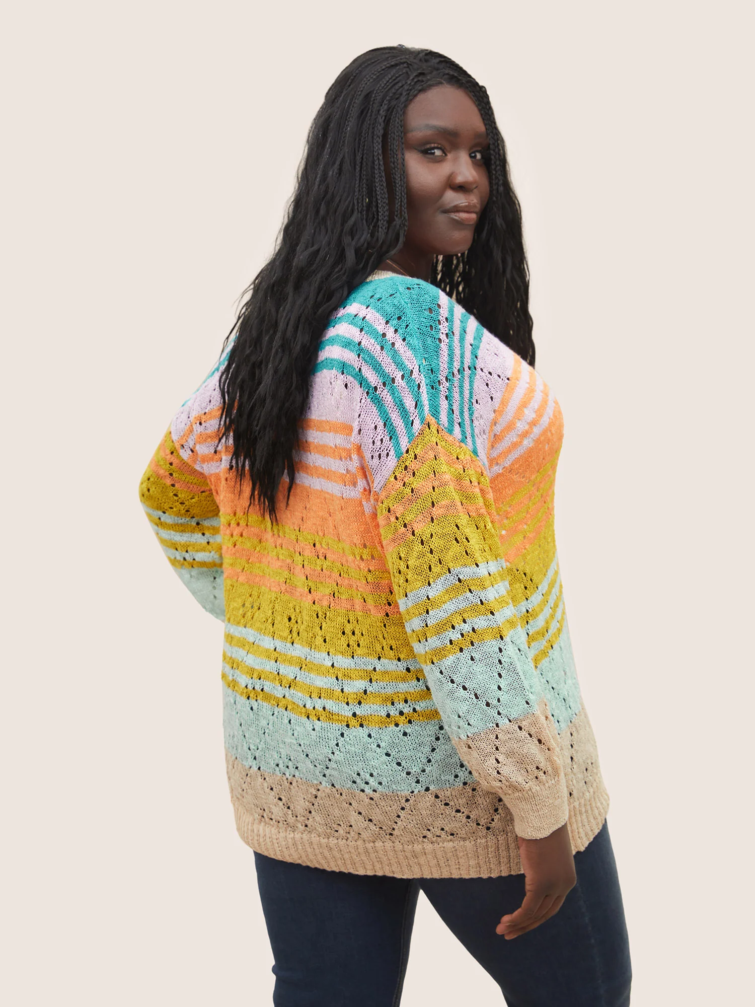 Color Striped Hollow Out Pullover - Image 2