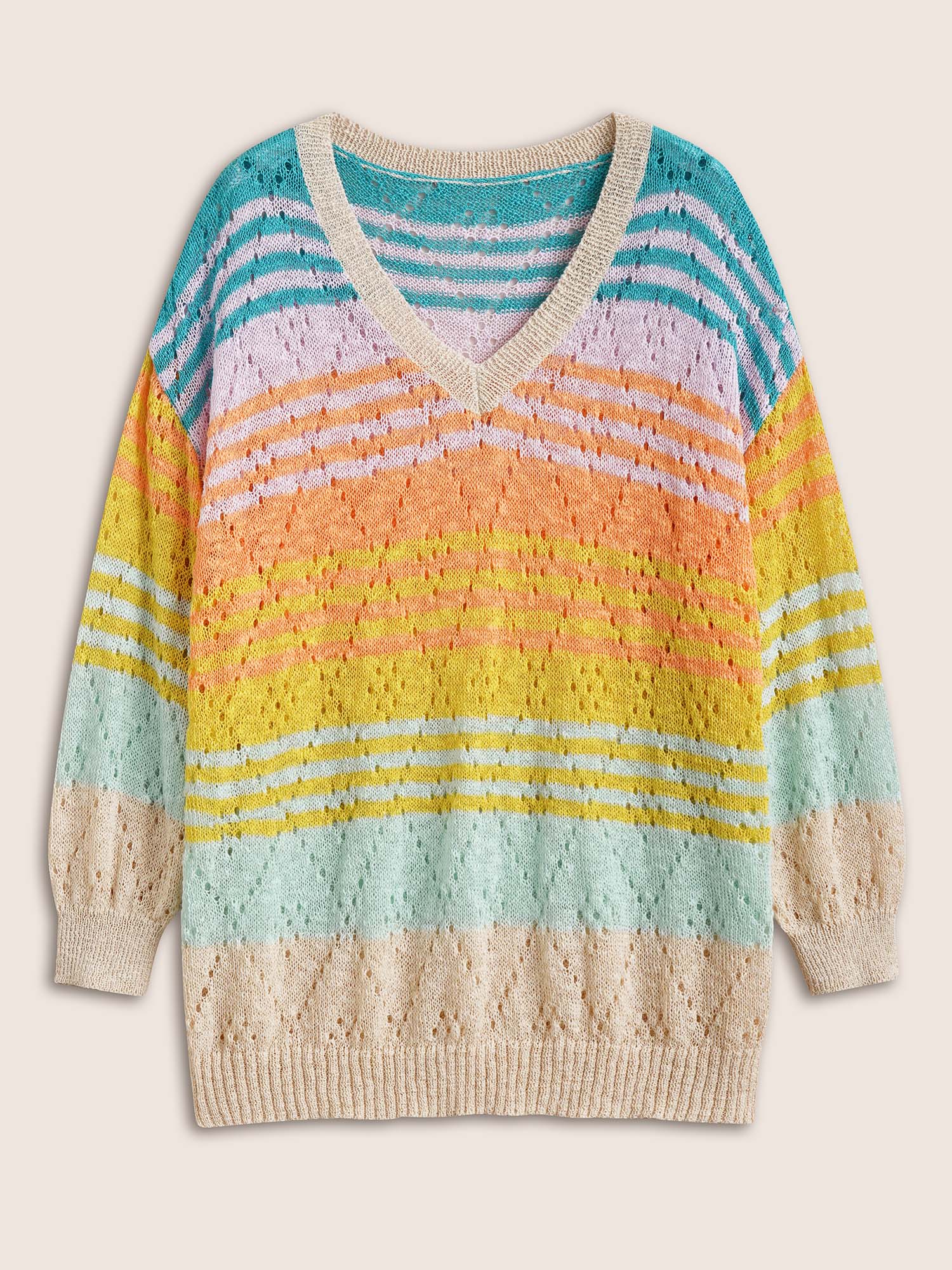 Color Striped Hollow Out Pullover - Image 7
