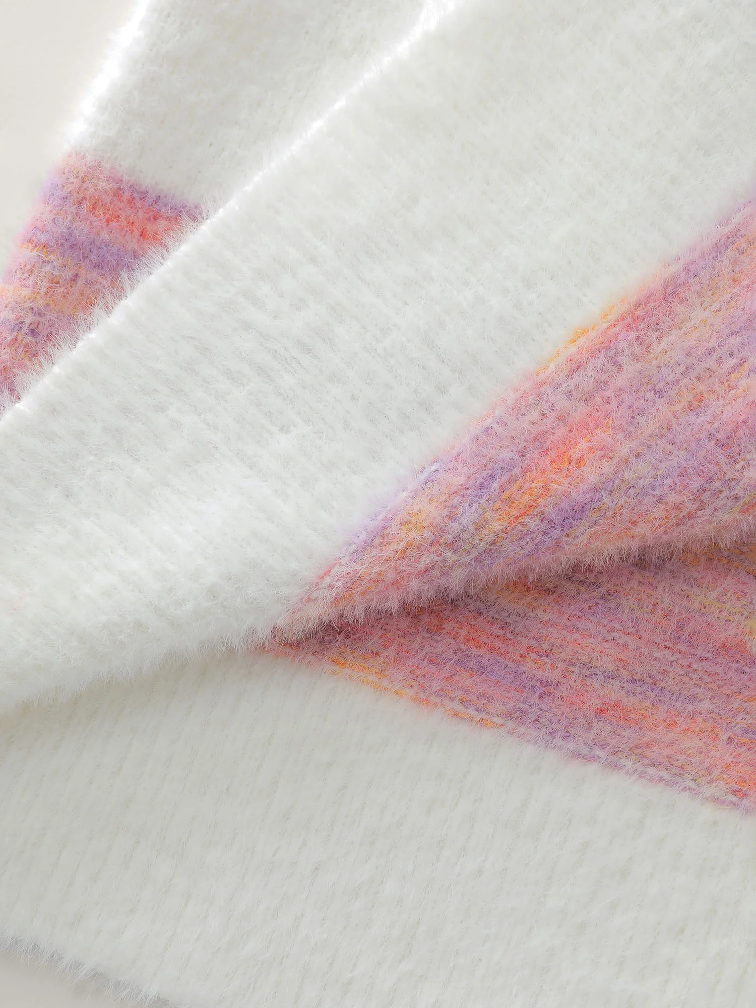 Color Stripes Furry Textured Knit Cardigan - Image 10