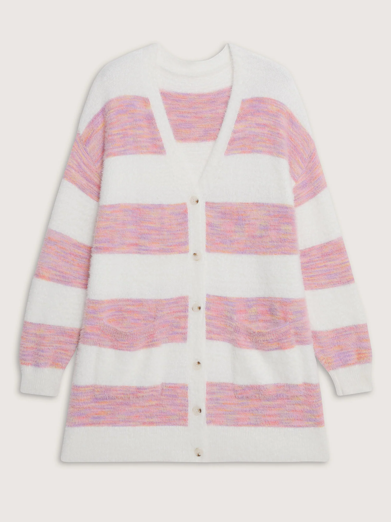 Color Stripes Furry Textured Knit Cardigan - Image 7