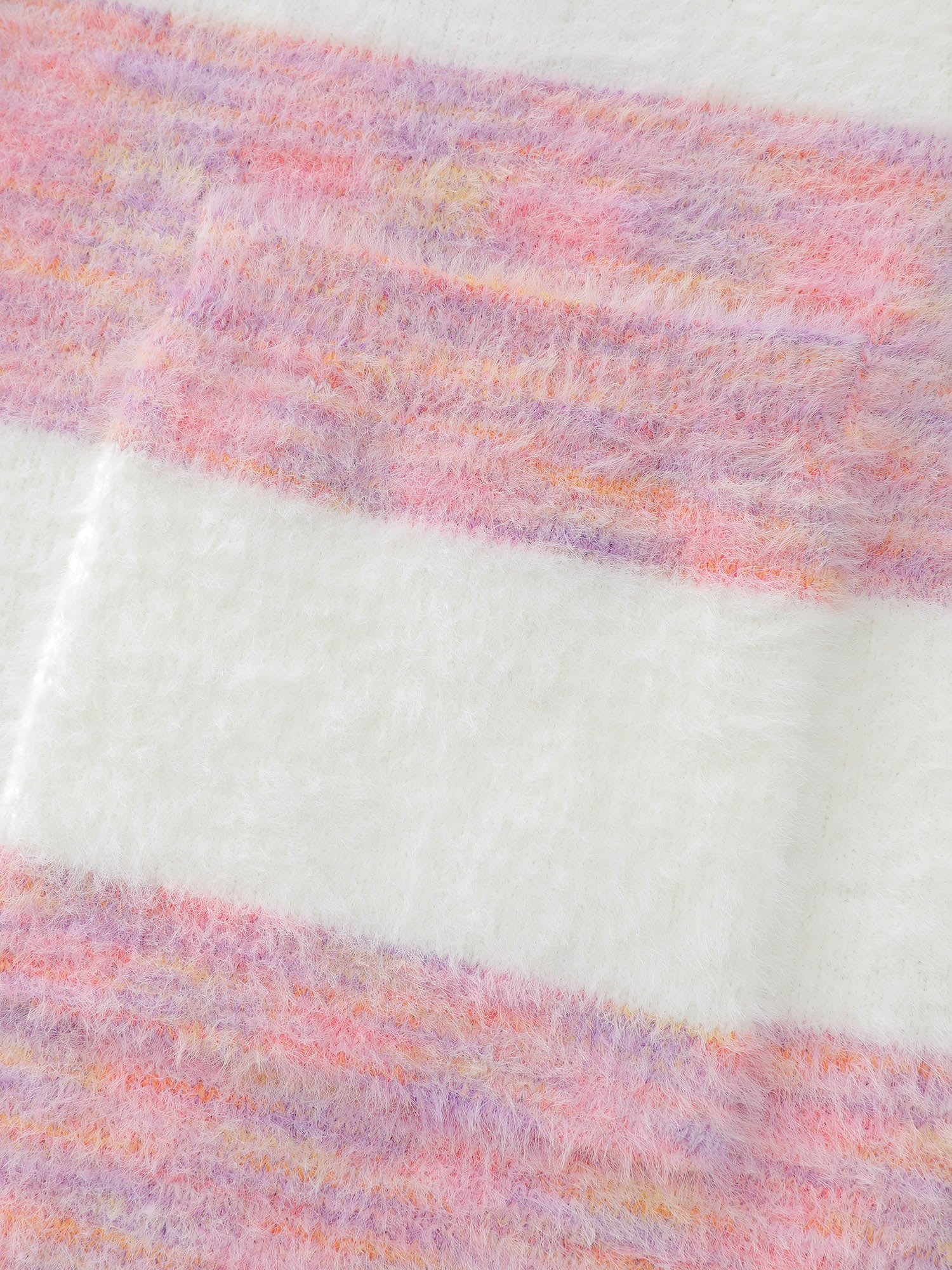 Color Stripes Furry Textured Knit Cardigan - Image 9