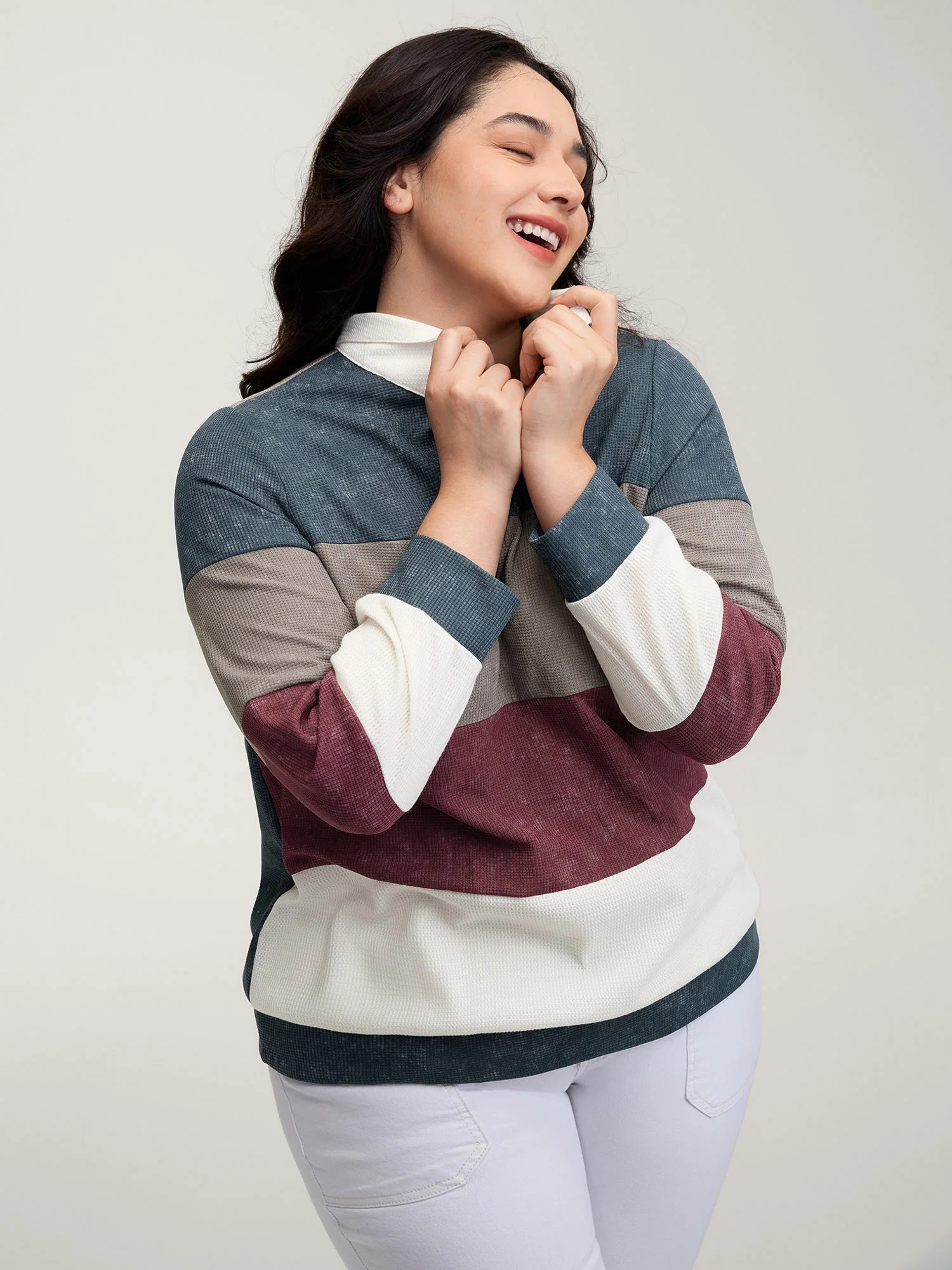 Color Stripes Half-Zipper Sweatshirt - Image 2