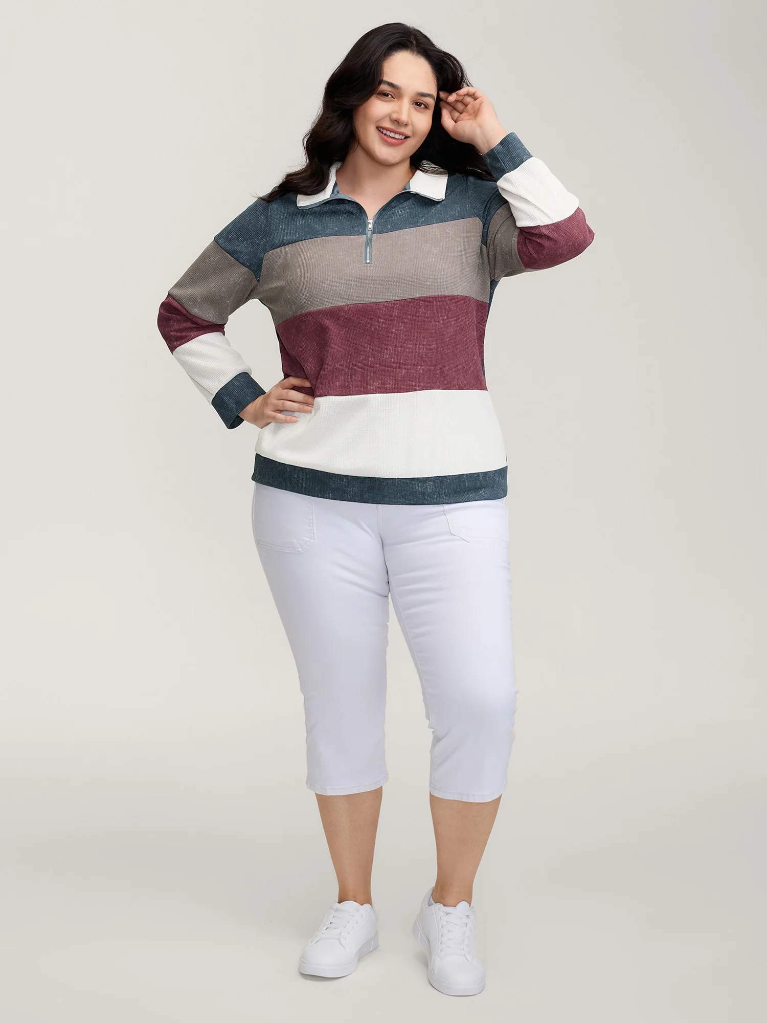 Color Stripes Half-Zipper Sweatshirt - Image 3