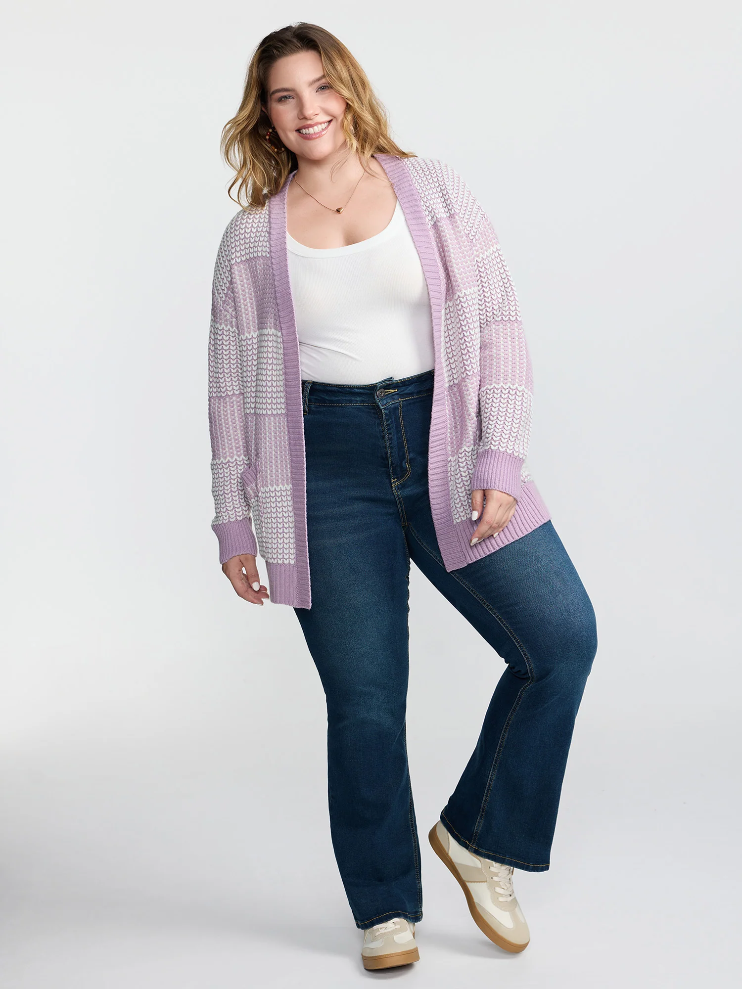 Color Stripes Pockets Textured Knit Cardigan - Image 3
