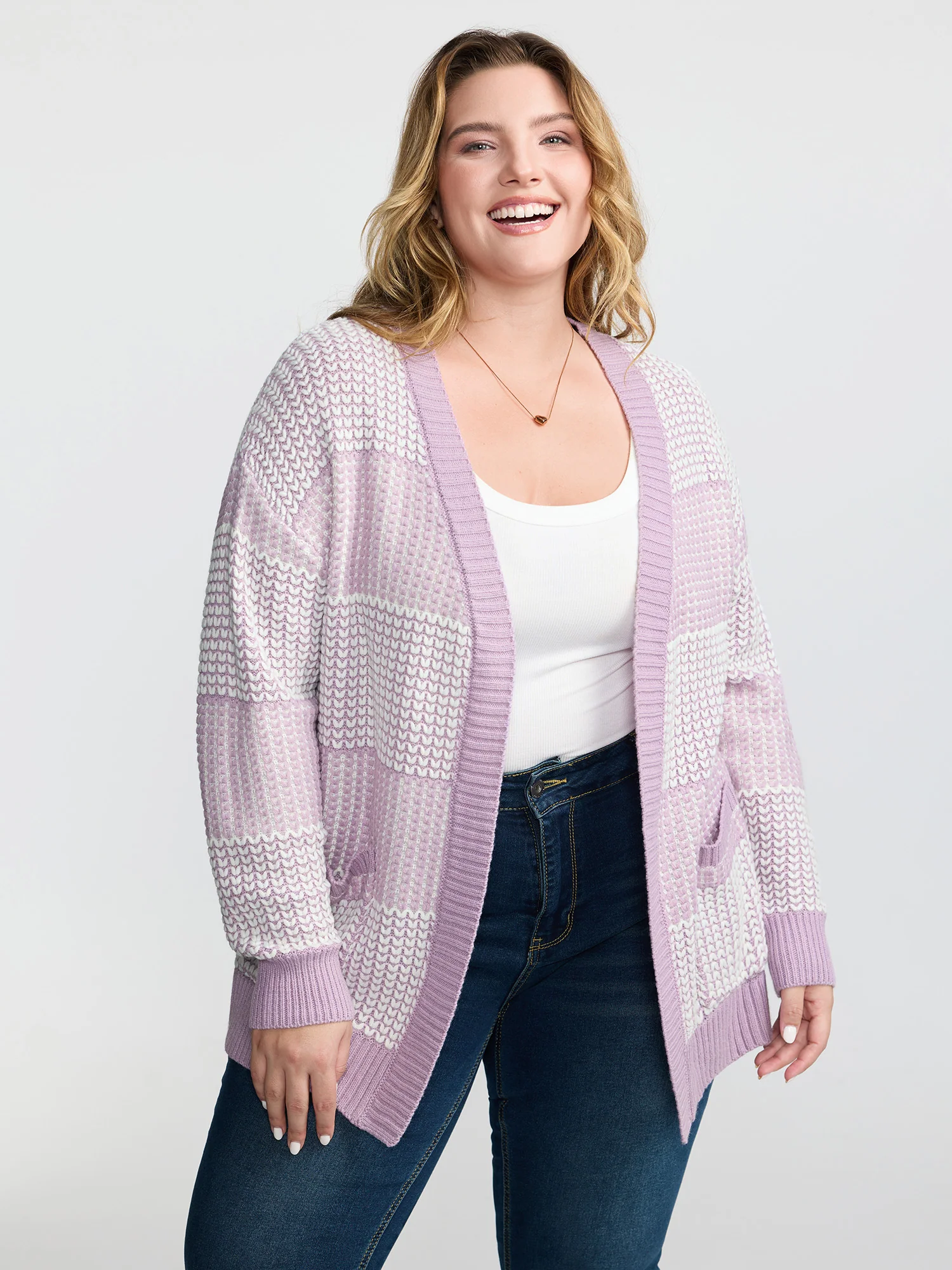 Color Stripes Pockets Textured Knit Cardigan - Image 4