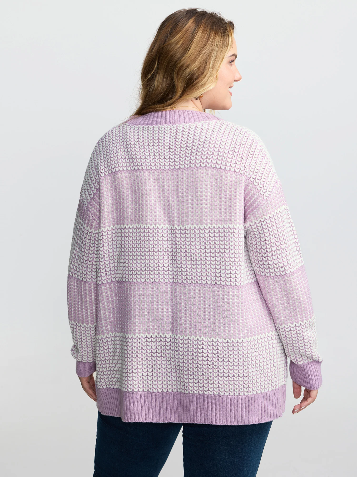 Color Stripes Pockets Textured Knit Cardigan - Image 5