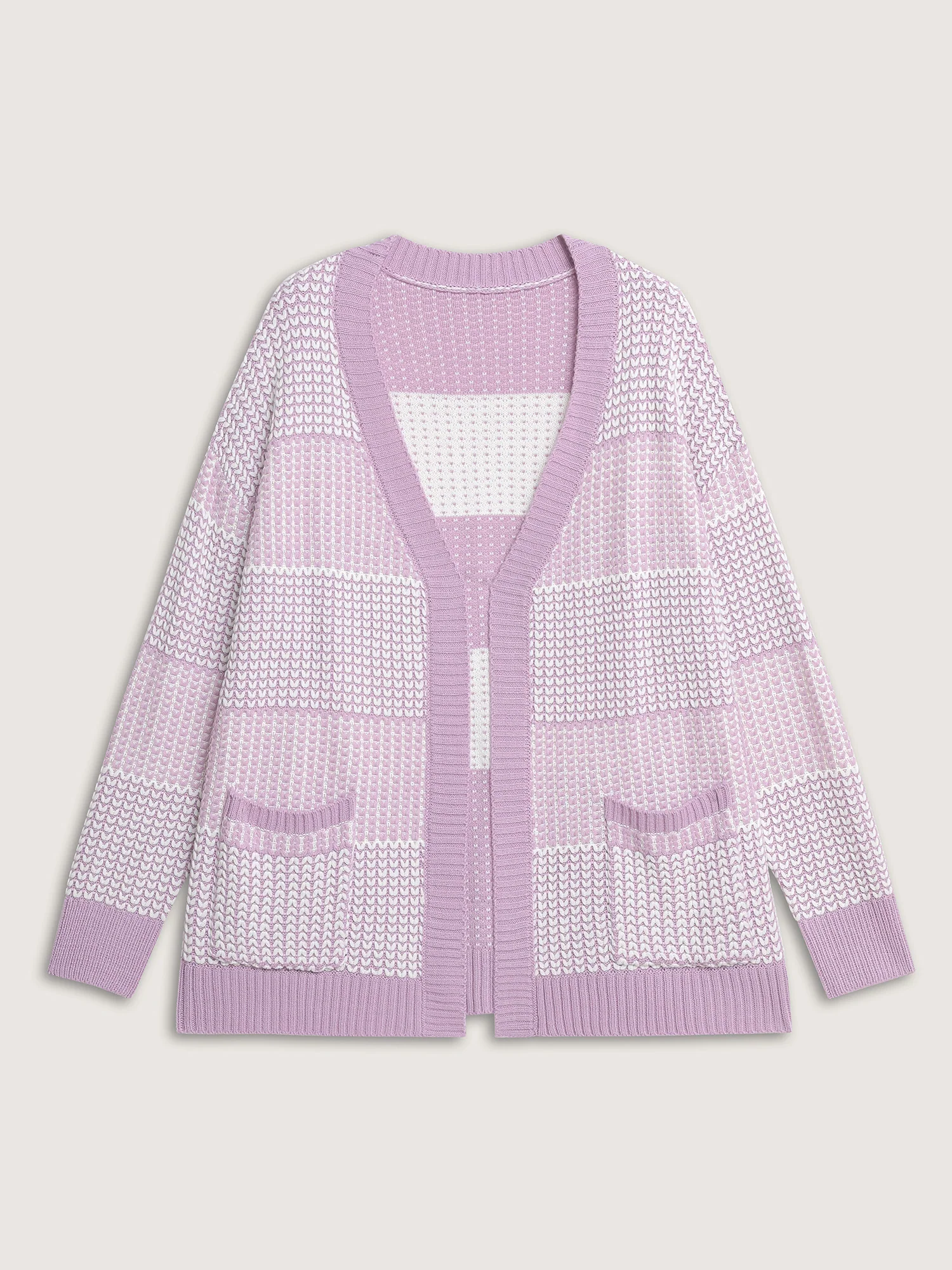 Color Stripes Pockets Textured Knit Cardigan - Image 6