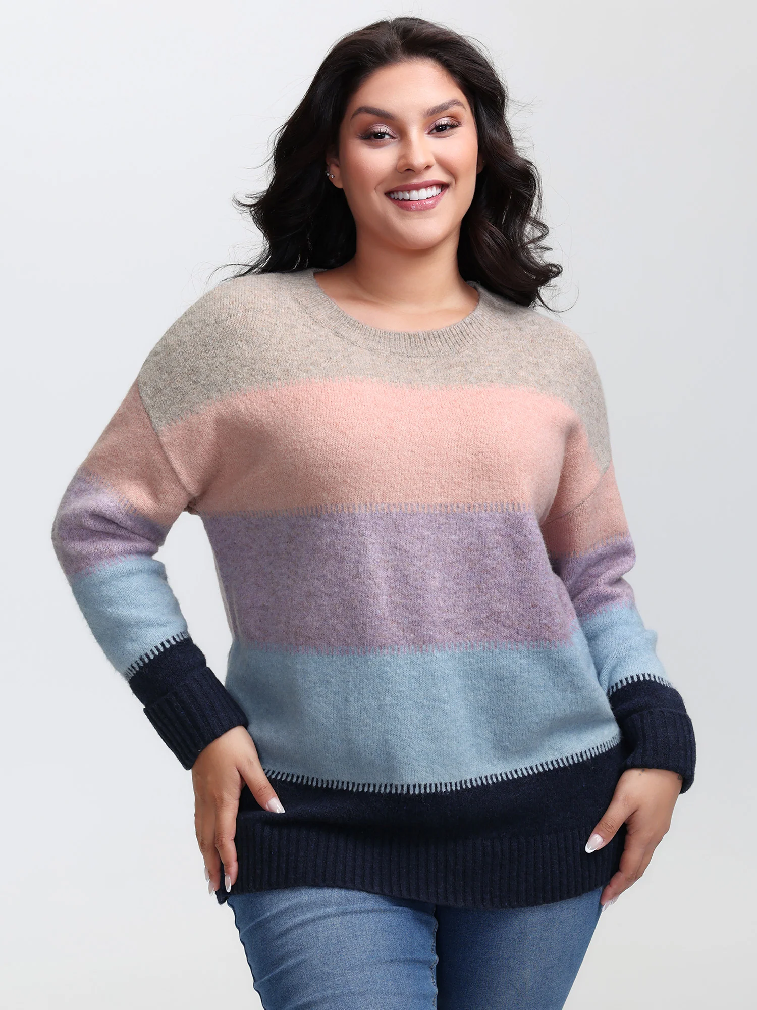 Color Stripes Round Neck Pullover - Image 2