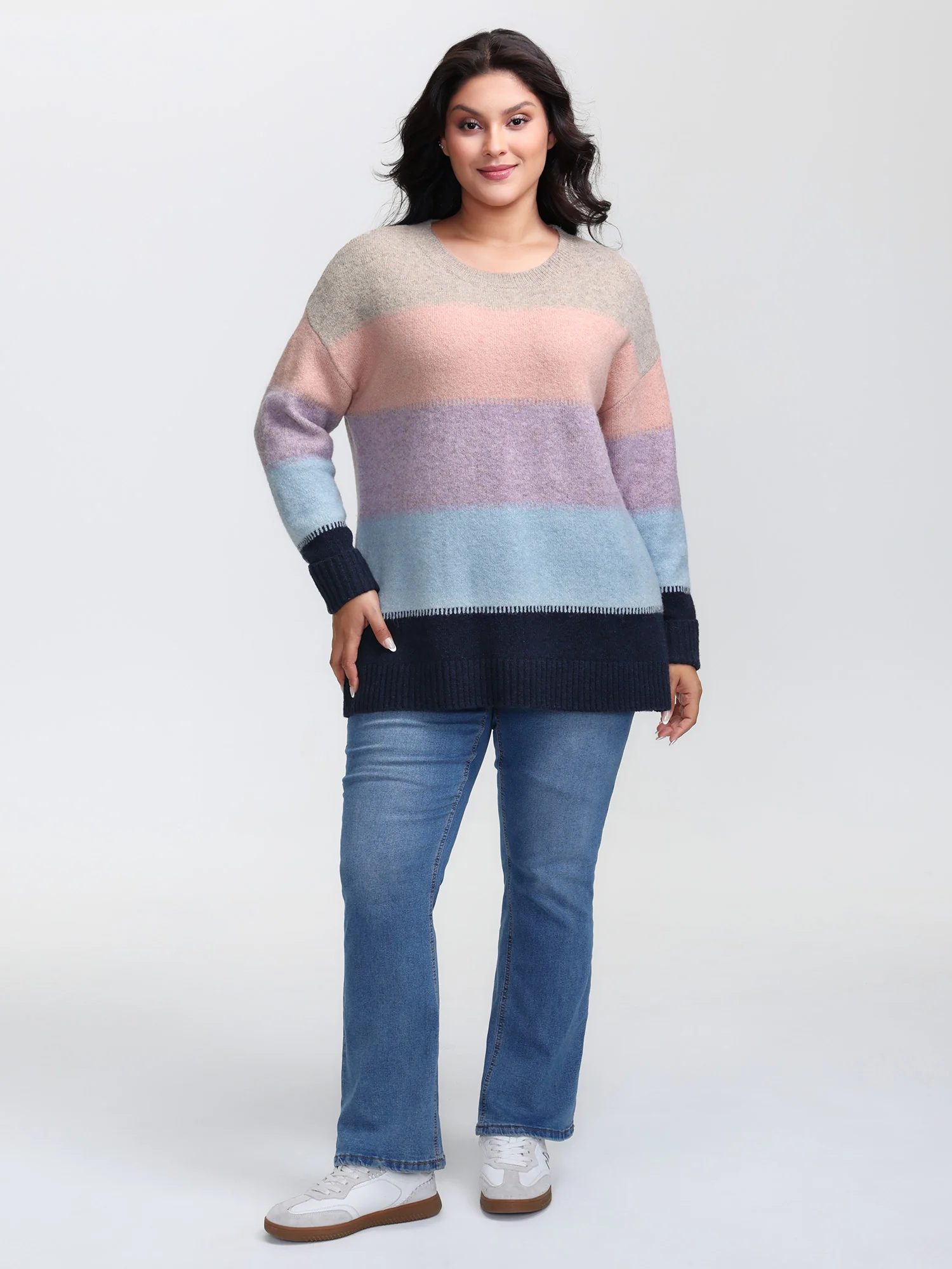 Color Stripes Round Neck Pullover - Image 3