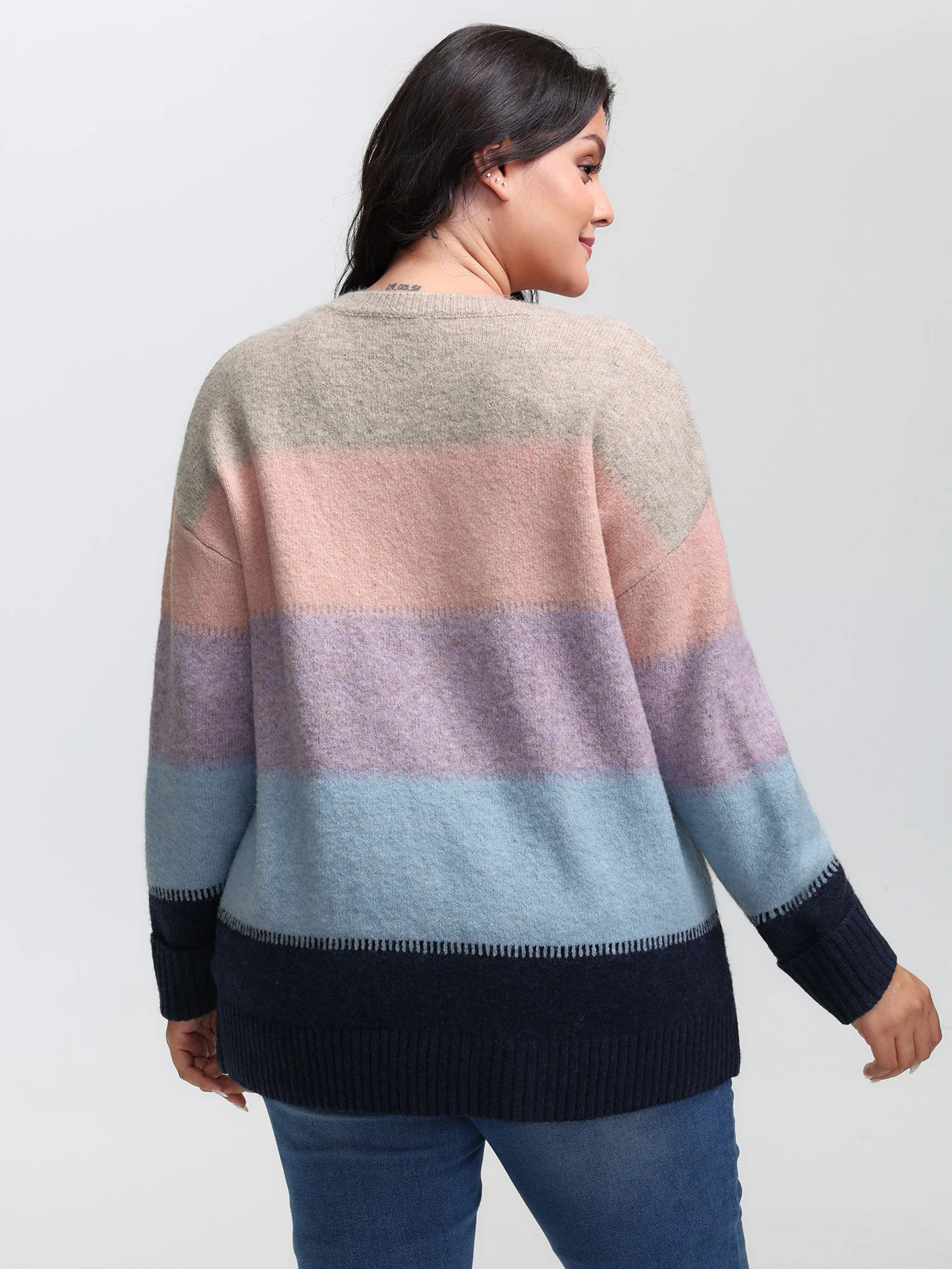 Color Stripes Round Neck Pullover - Image 4