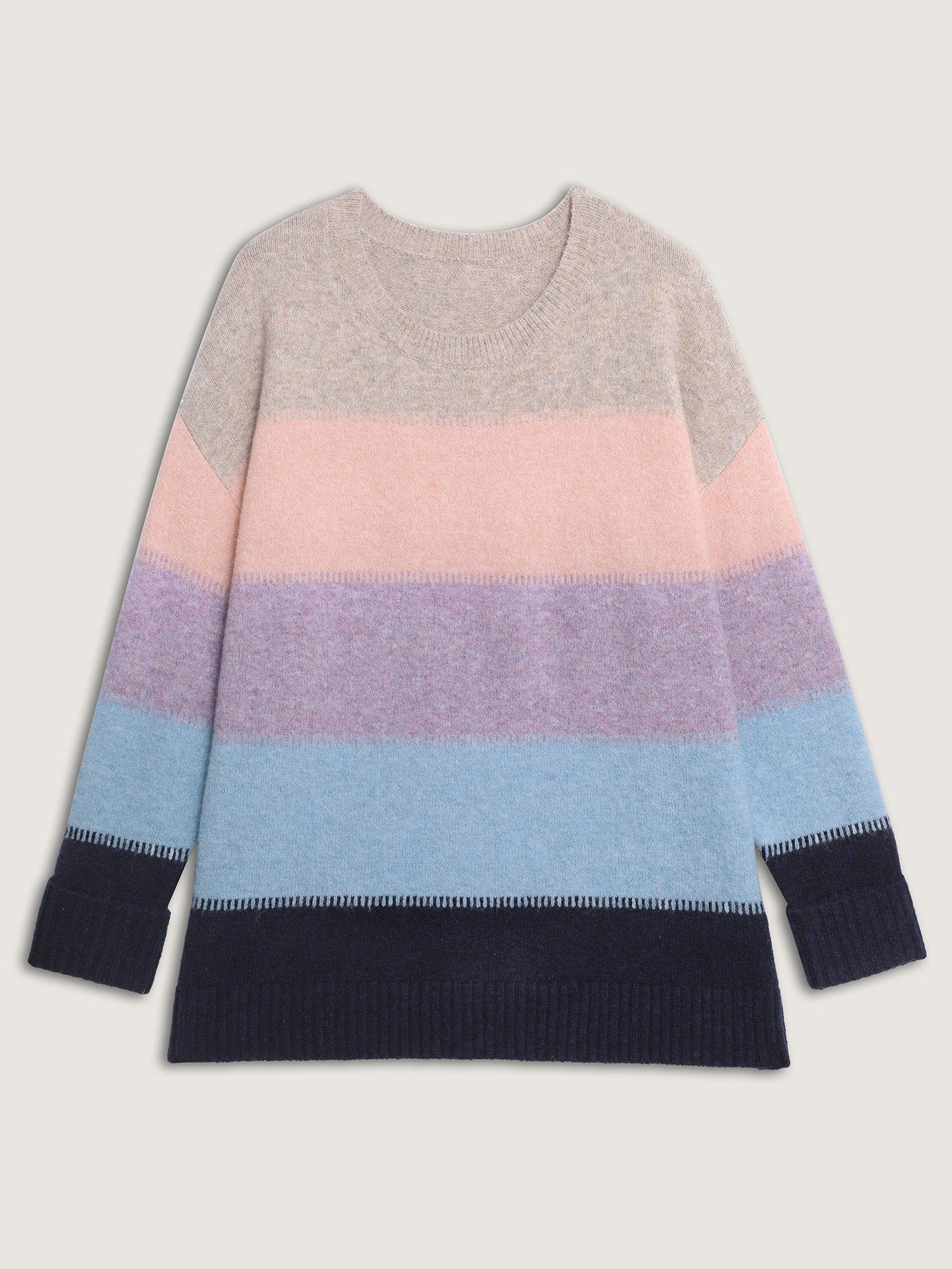 Color Stripes Round Neck Pullover - Image 5