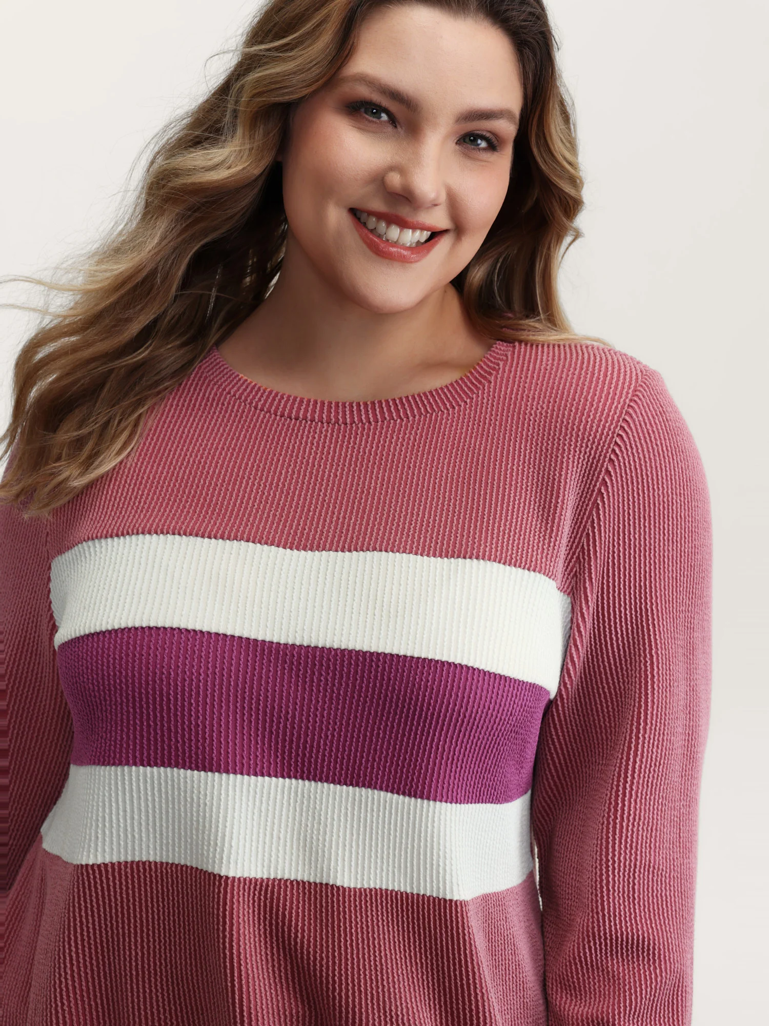 Color Stripes Spliced Knit Sweatshirt - Image 2