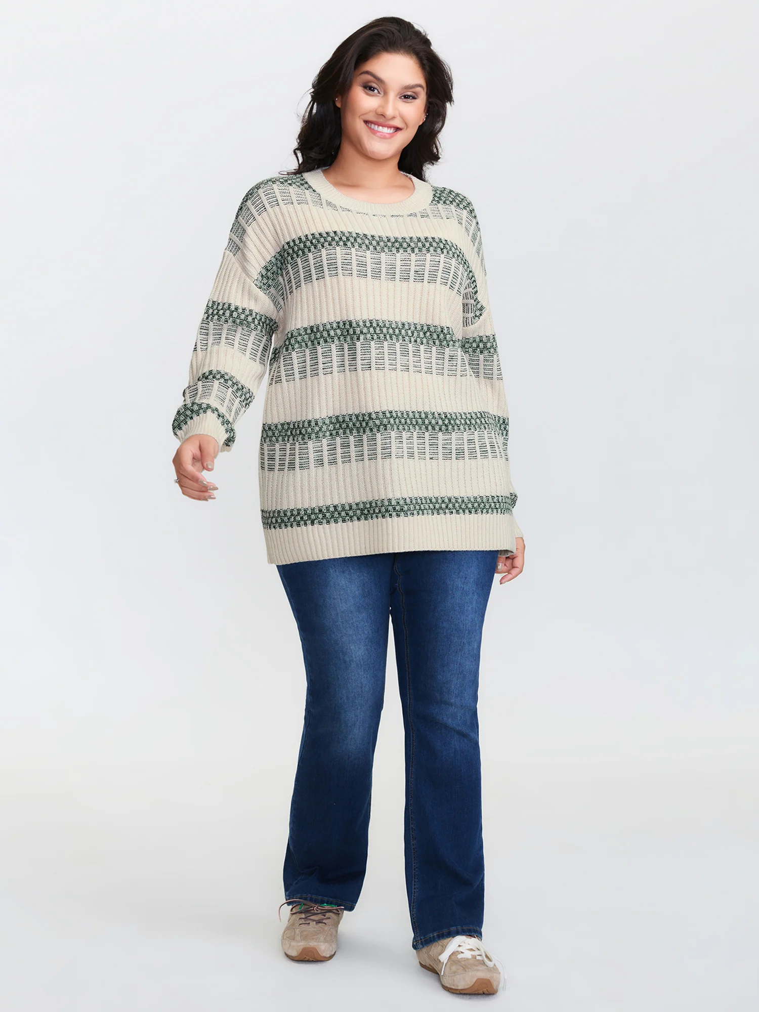 Color Stripes Textured Round Neck Pullover - Image 3