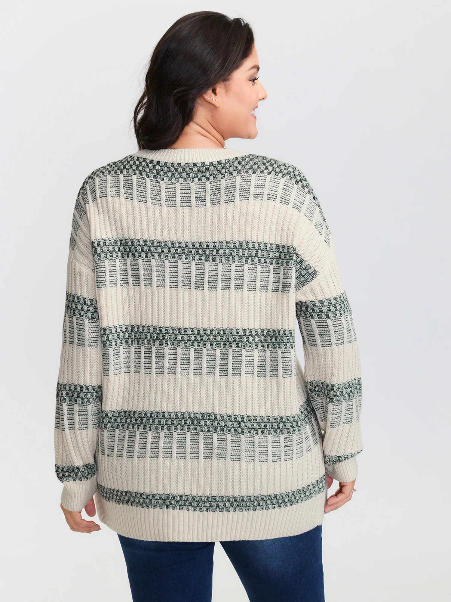 Color Stripes Textured Round Neck Pullover - Image 4