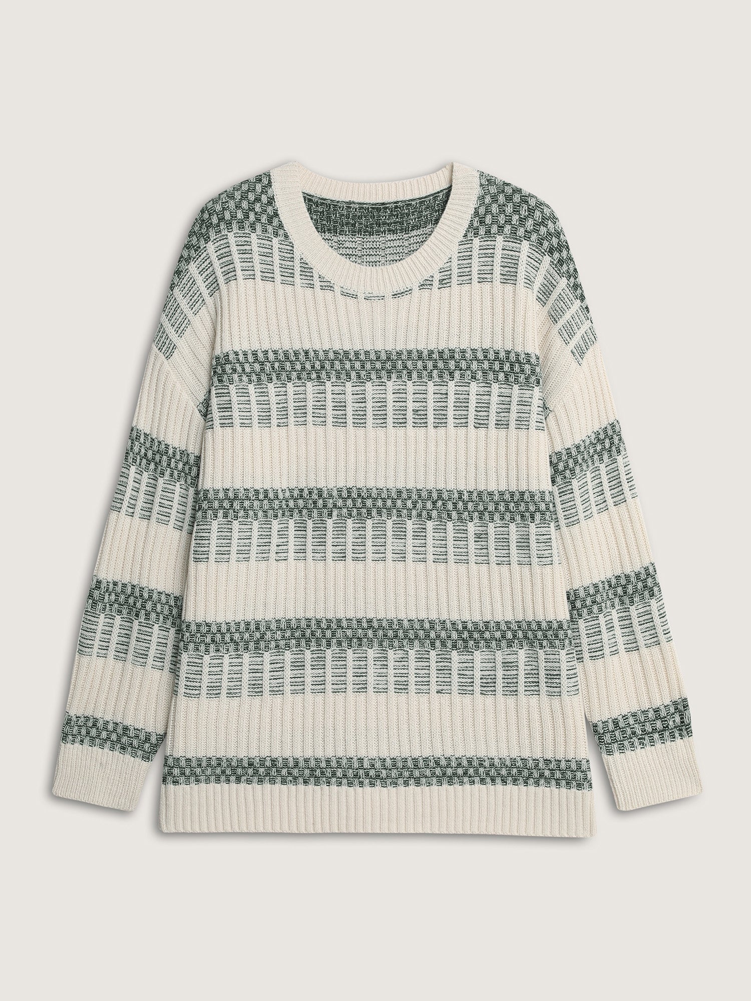 Color Stripes Textured Round Neck Pullover - Image 7