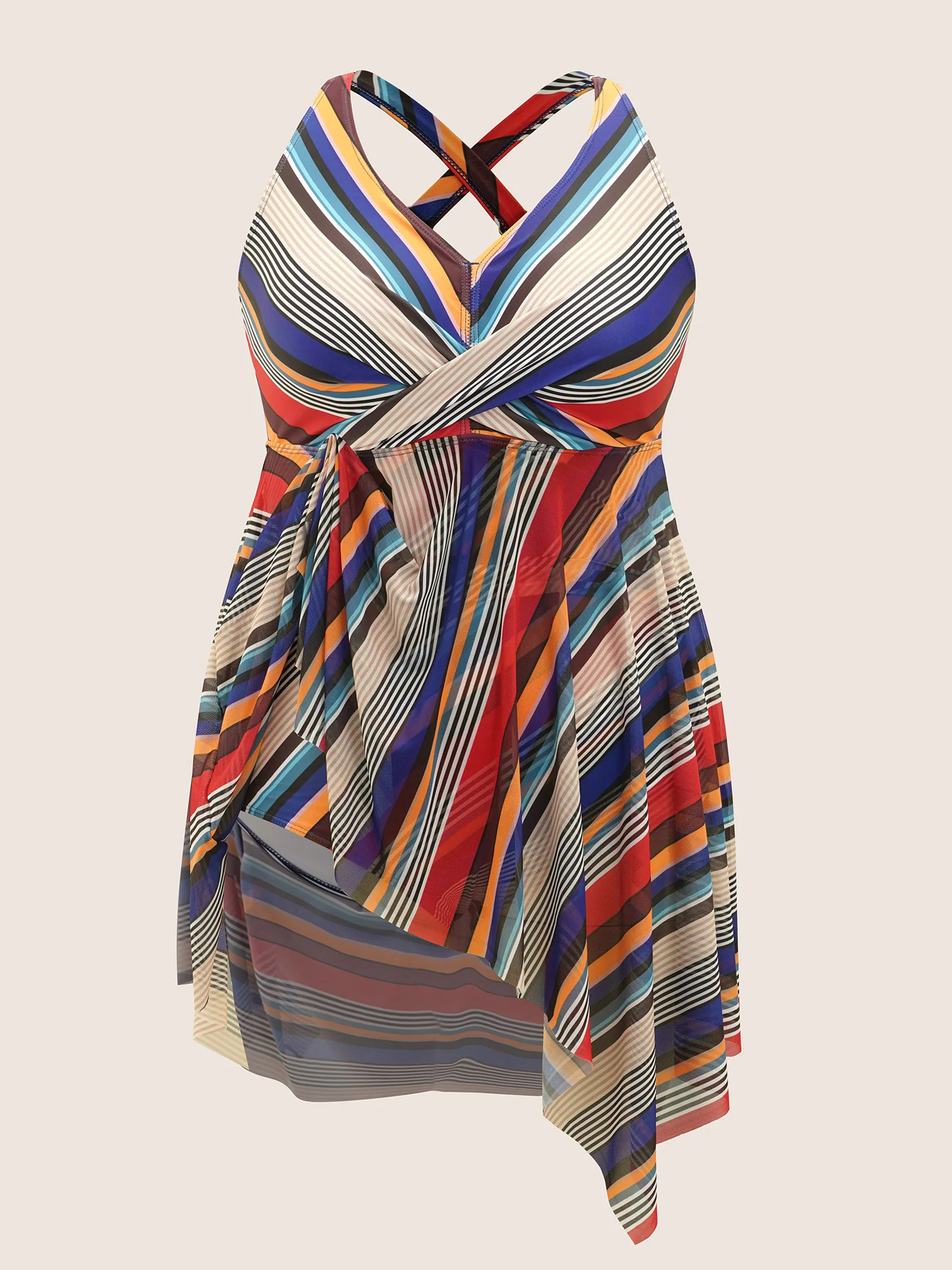 Color Stripes Twist Hanky Hem Swim Dress - Image 8