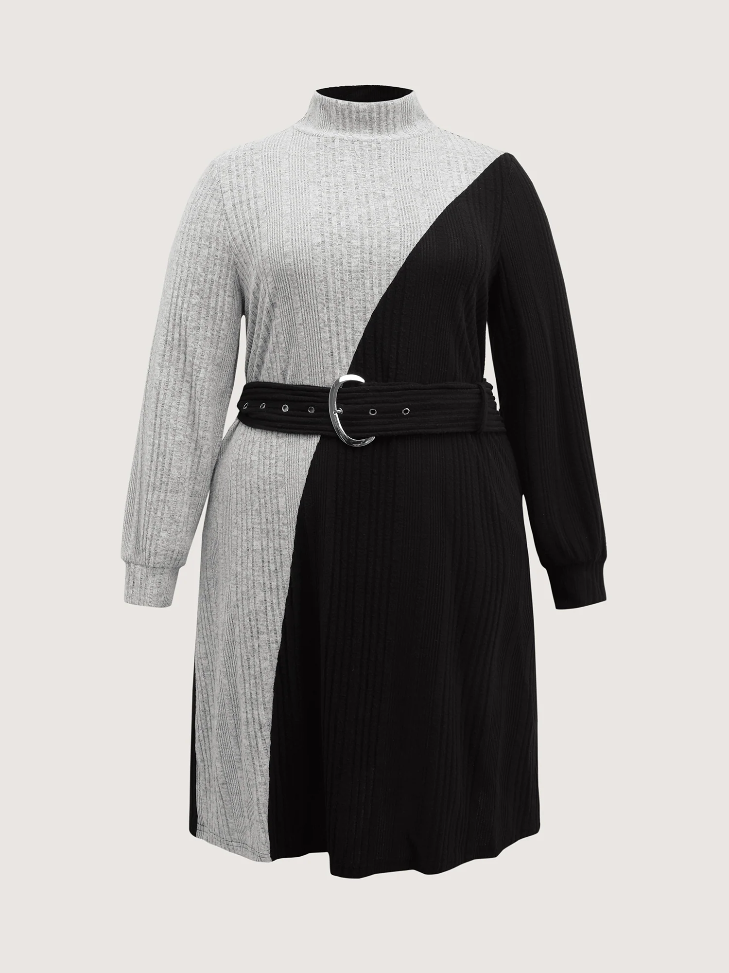 Colorblock Belted Ribbed Midi Dress - Image 7