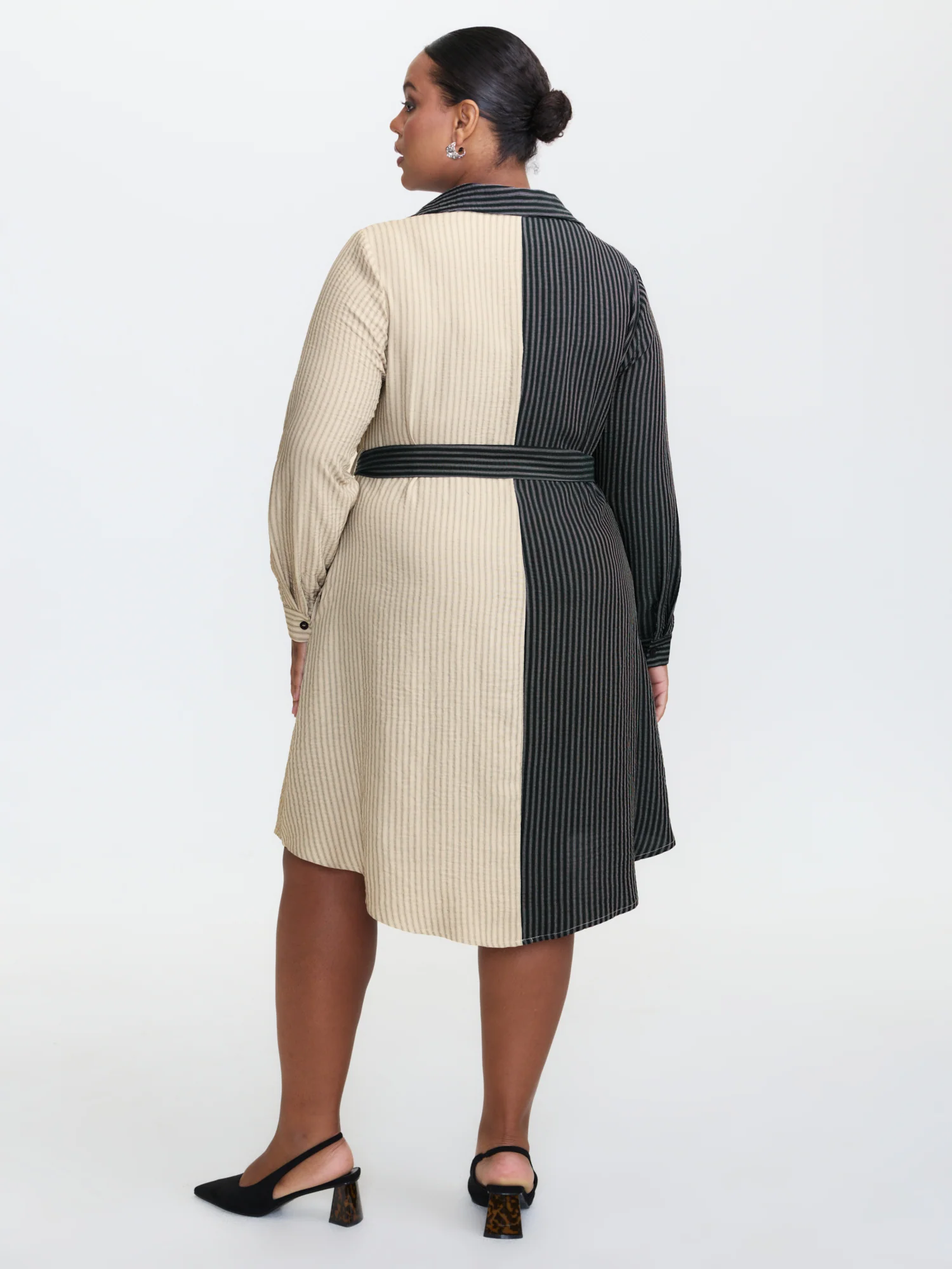Colorblock Belted Waist Midi Shirt Dress - Image 4