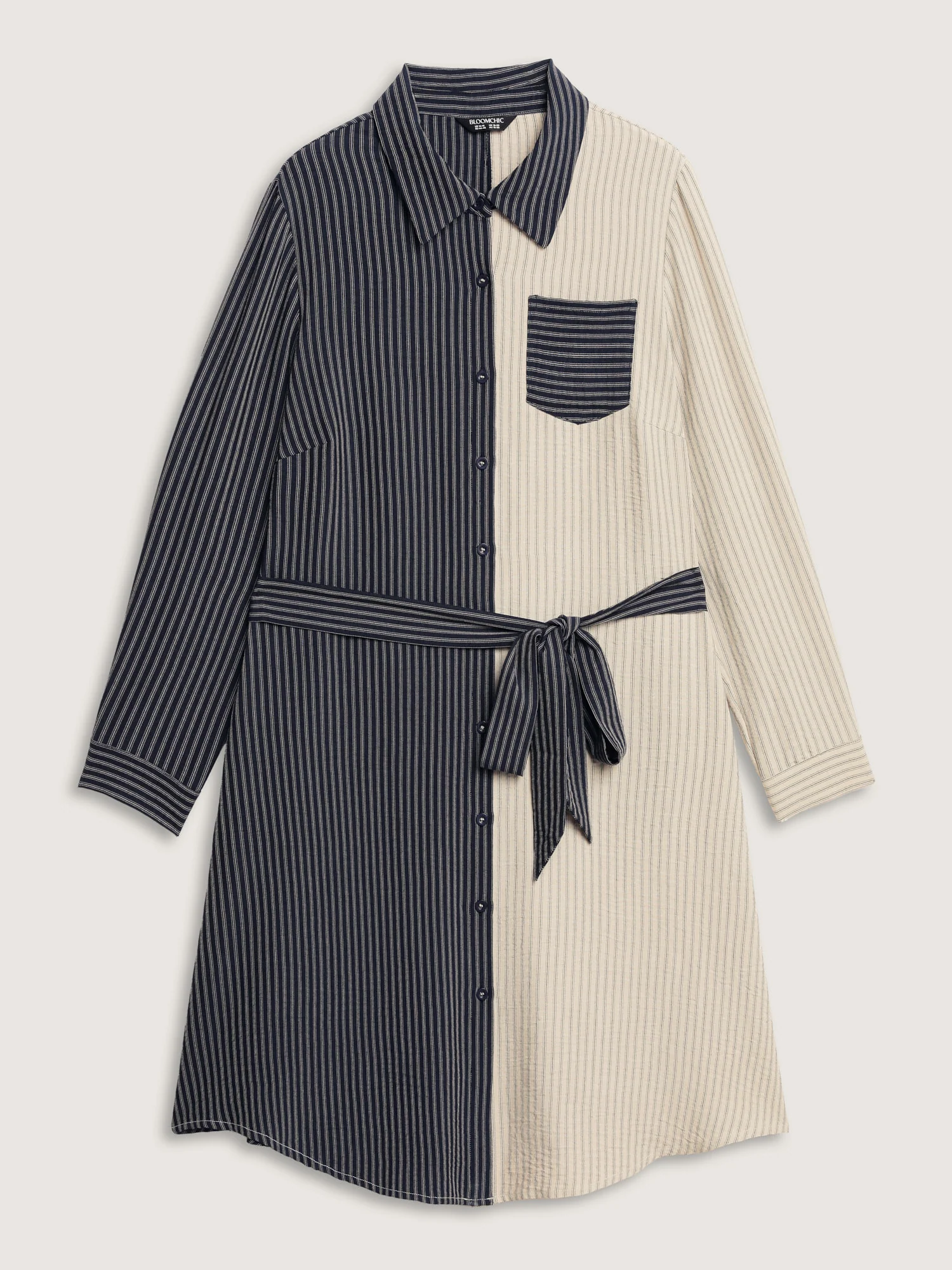Colorblock Belted Waist Midi Shirt Dress - Image 7