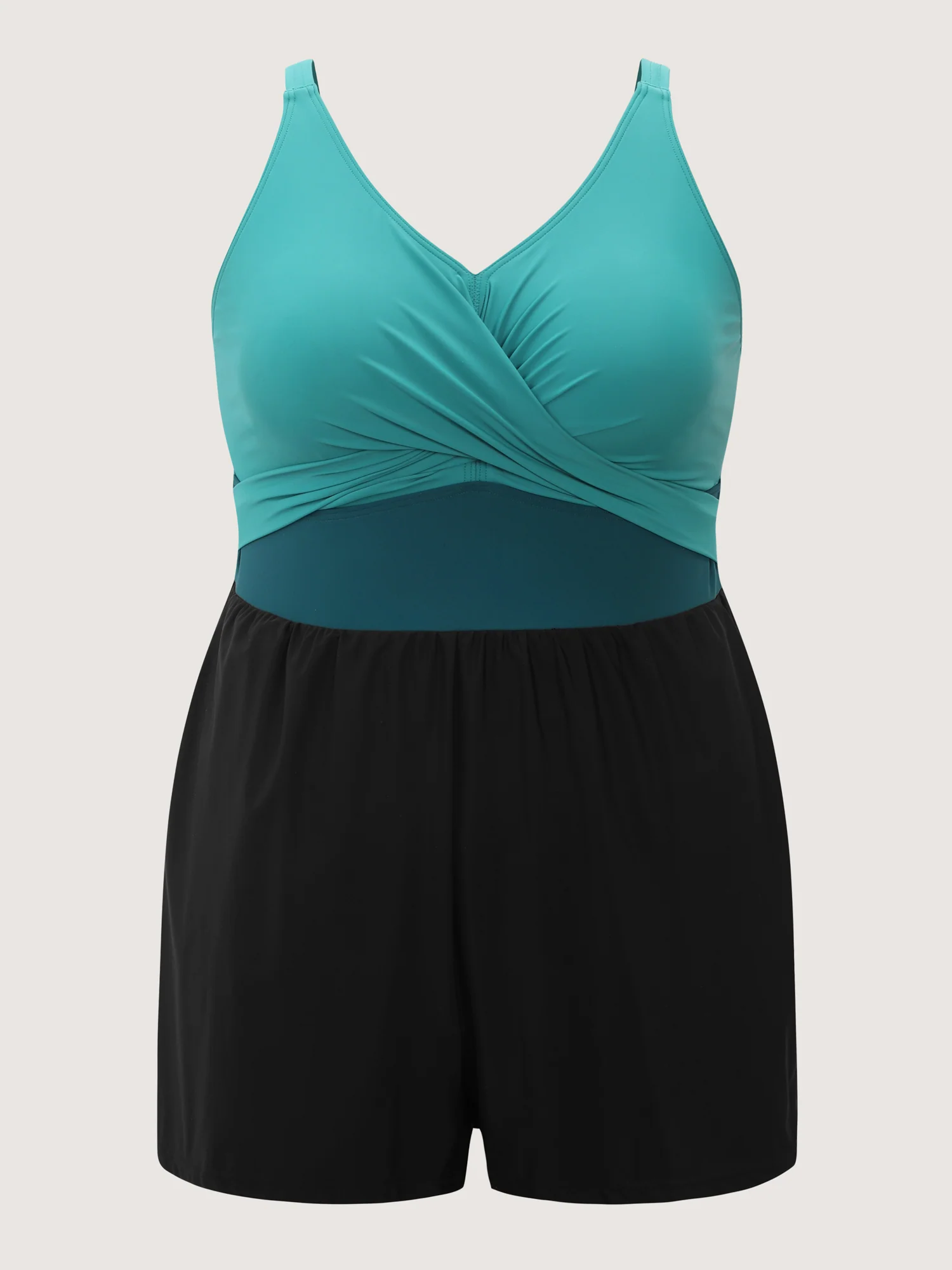 Colorblock Button Pockets One Piece Swimsuit - Image 8