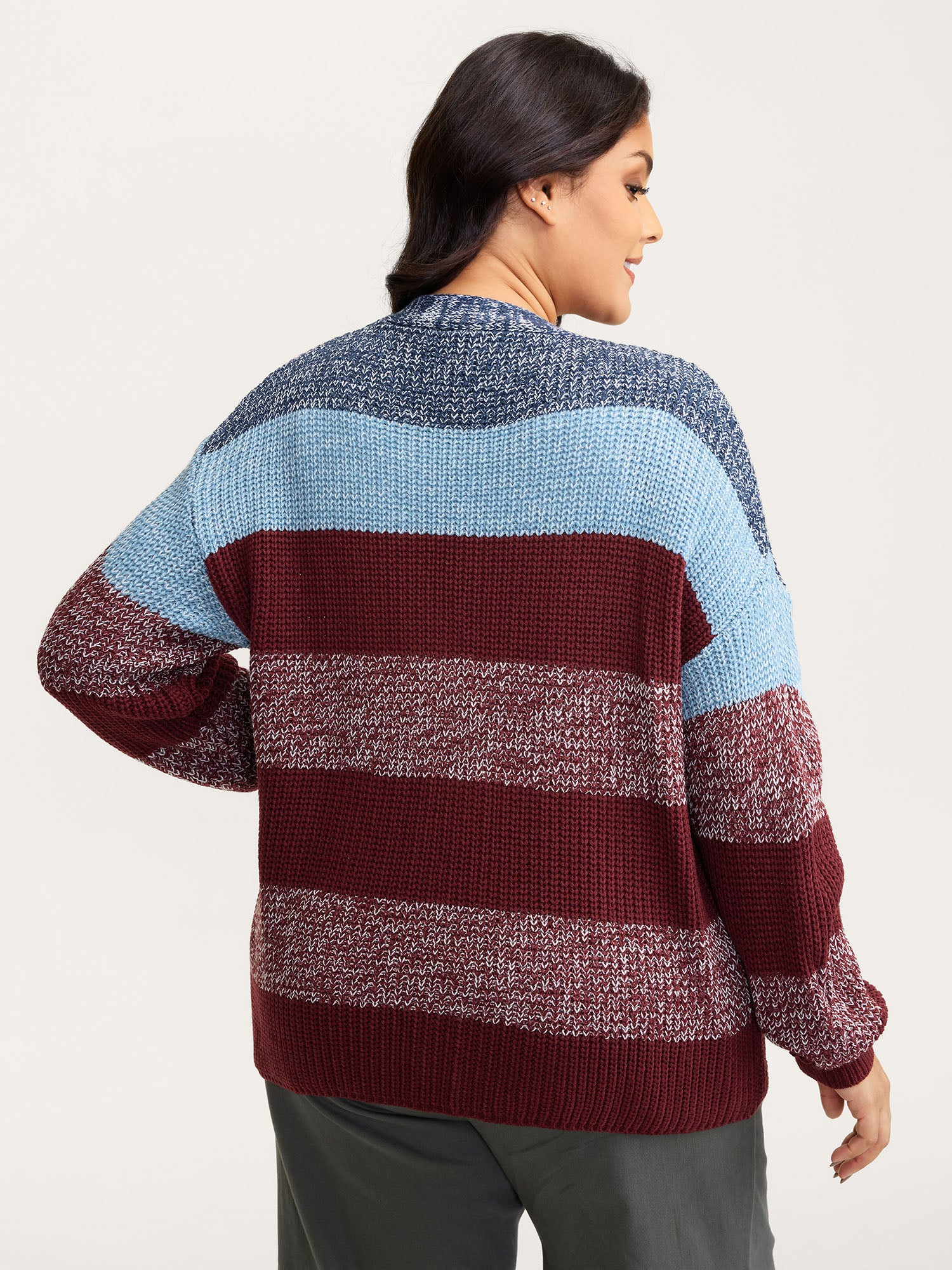 Colorblock Buttons V-Neck Knit Cardigan - Image 5