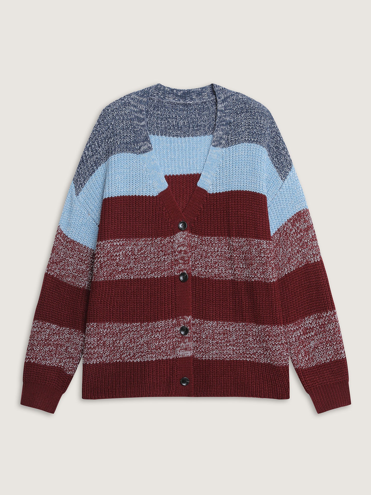 Colorblock Buttons V-Neck Knit Cardigan - Image 9