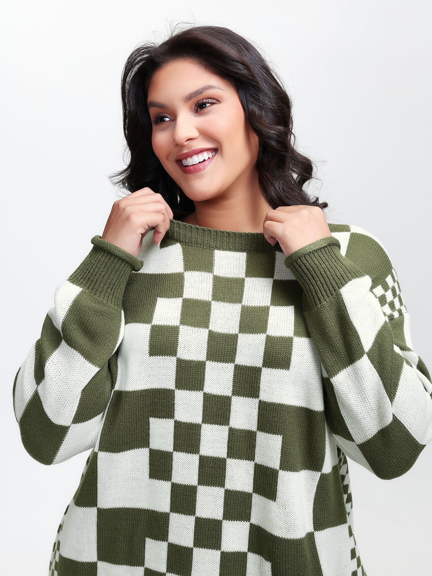 Colorblock Checkered Print Pullover - Image 2