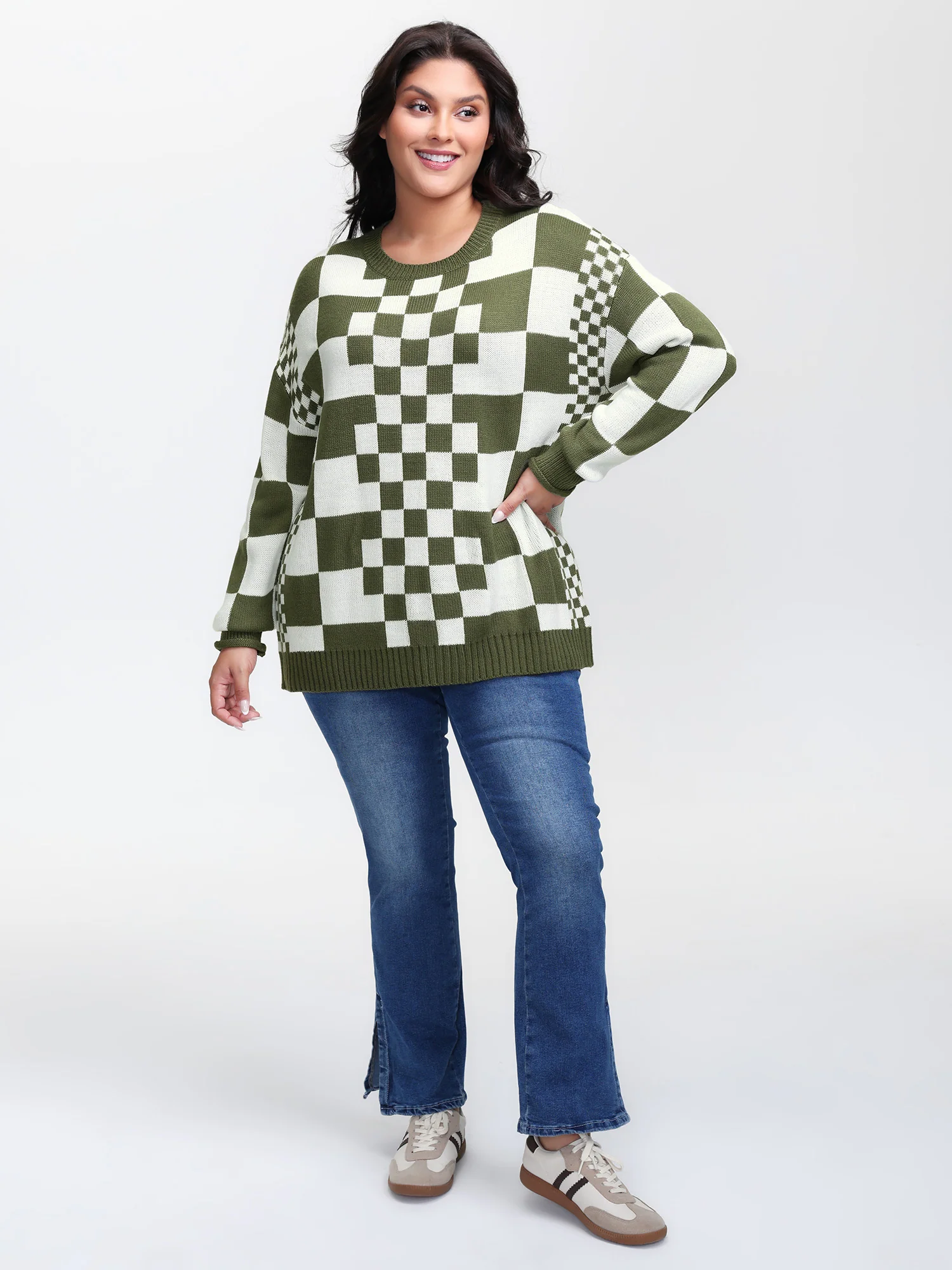 Colorblock Checkered Print Pullover - Image 3