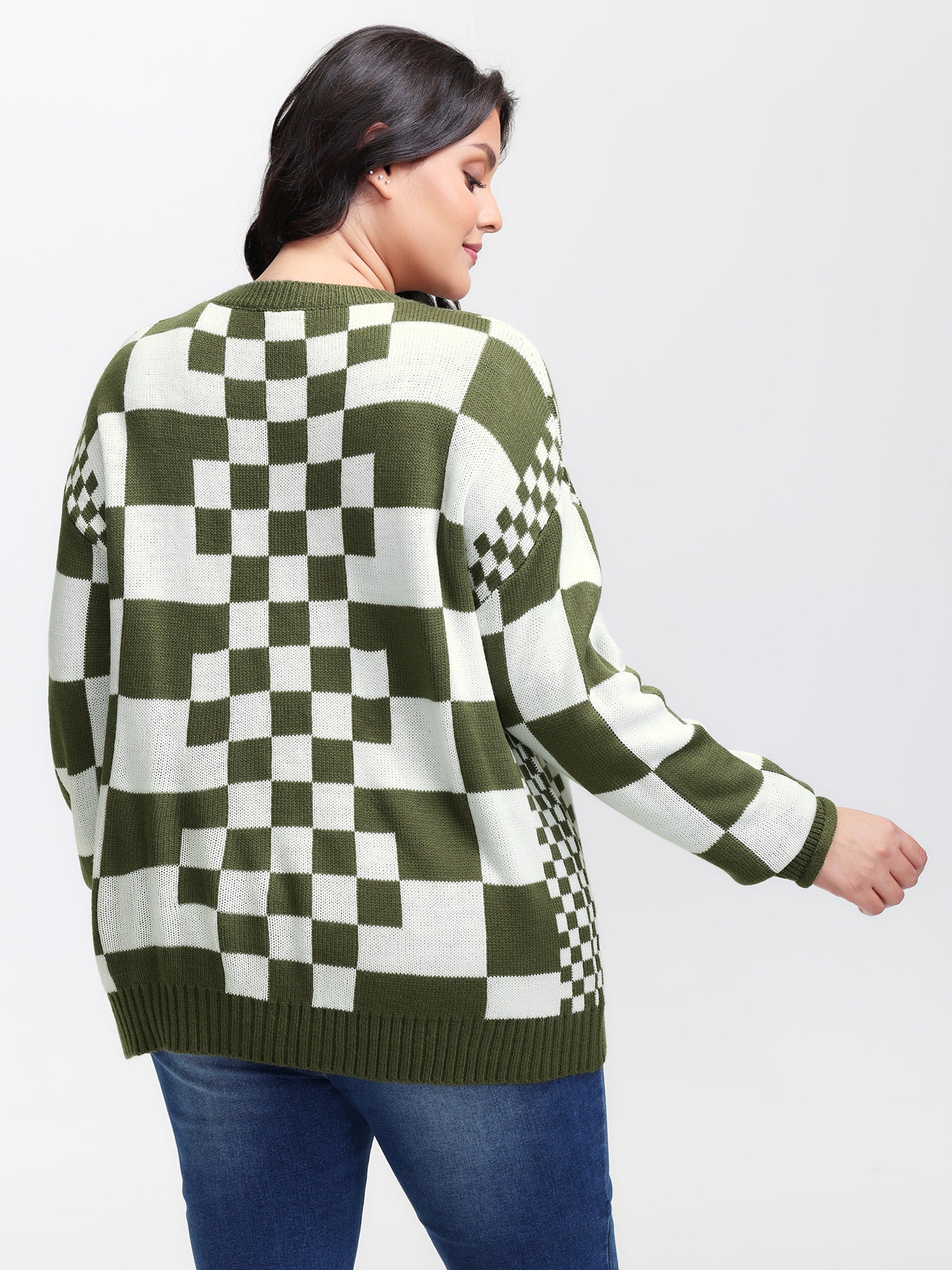 Colorblock Checkered Print Pullover - Image 4