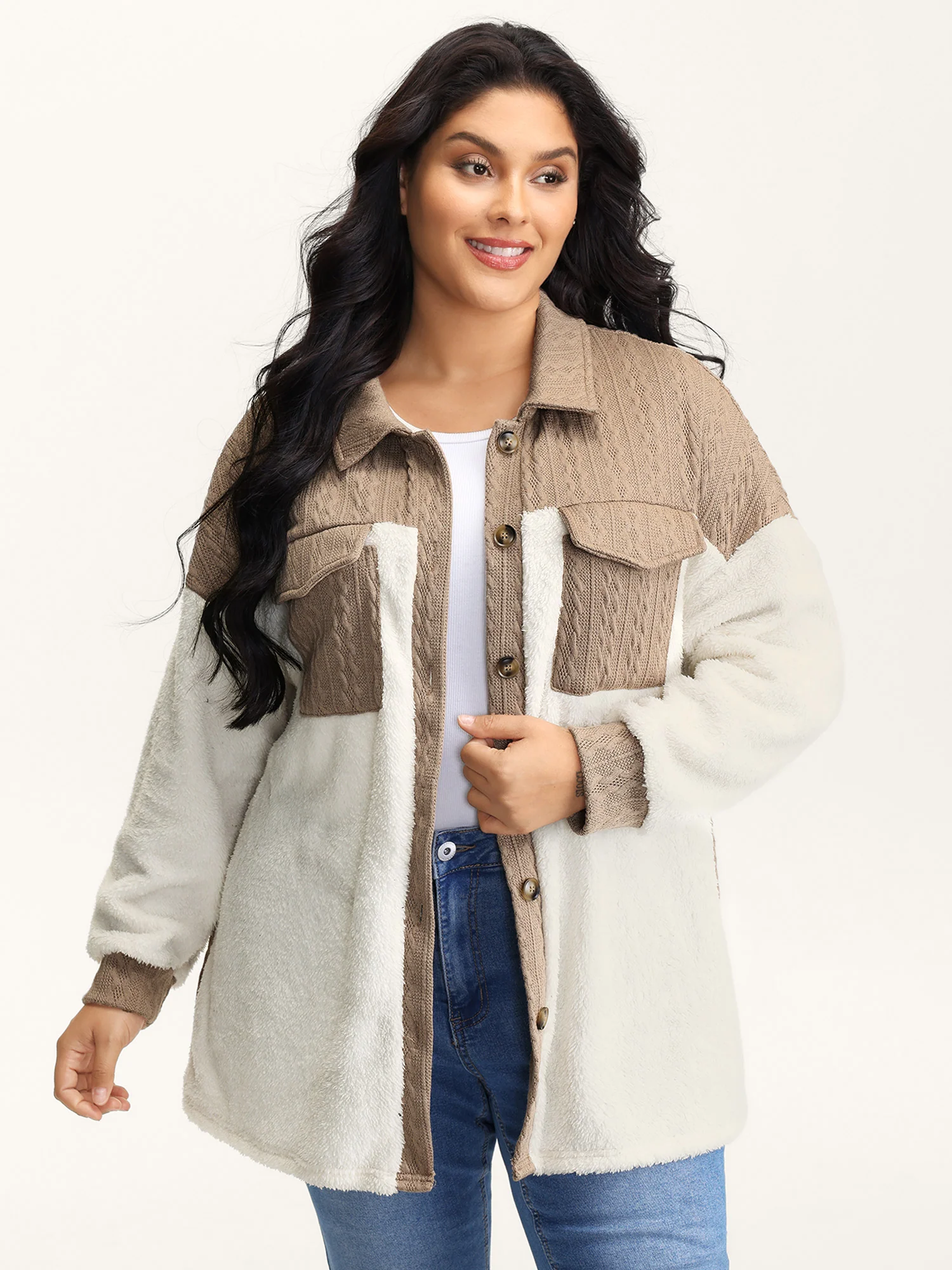 Colorblock Chest Pockets Button Jacket - Image 2