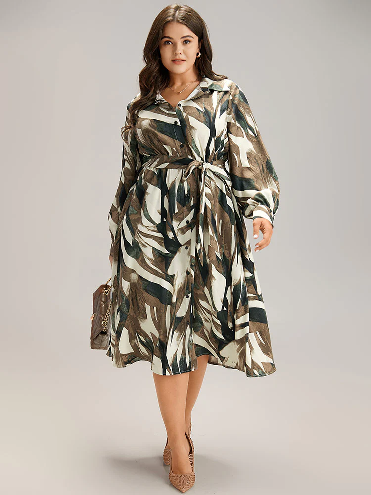 Colorblock Contrast Belted Button Through Dress - Image 2