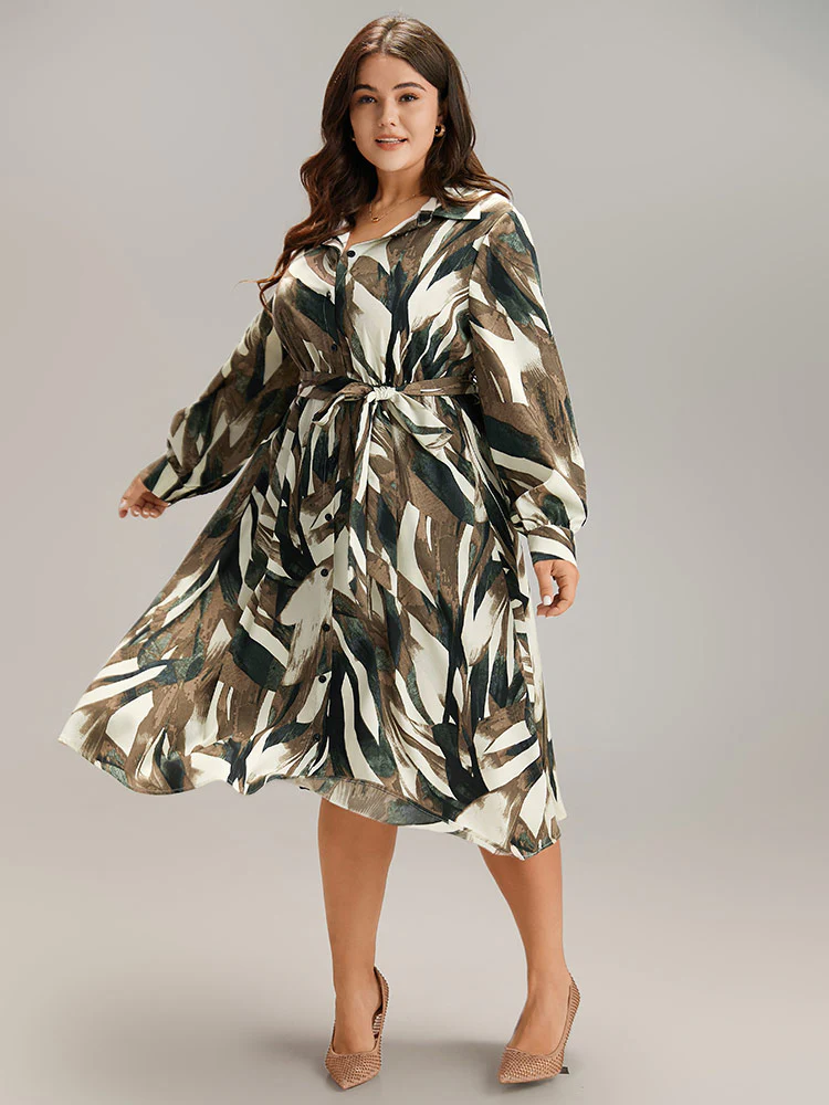 Colorblock Contrast Belted Button Through Dress - Image 3