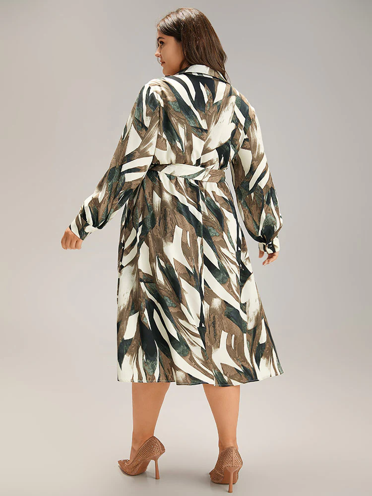Colorblock Contrast Belted Button Through Dress - Image 4