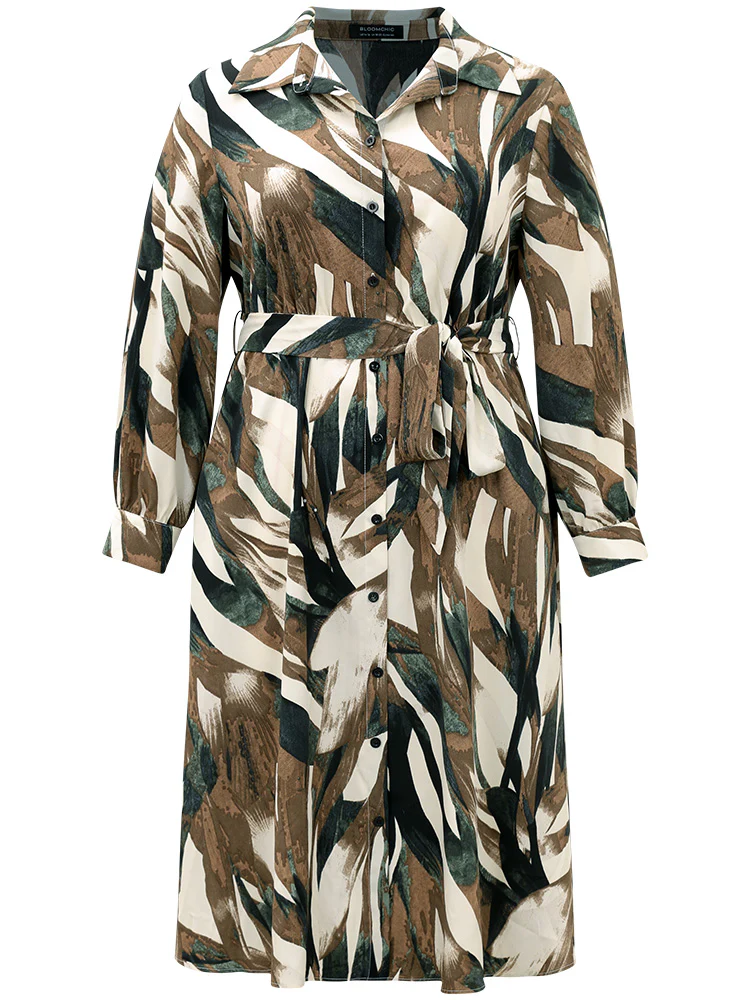 Colorblock Contrast Belted Button Through Dress - Image 8