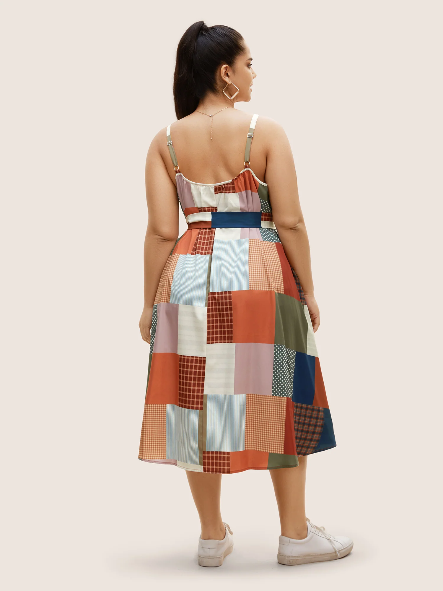 Colorblock Contrast Belted Midi Cami Dress - Image 4