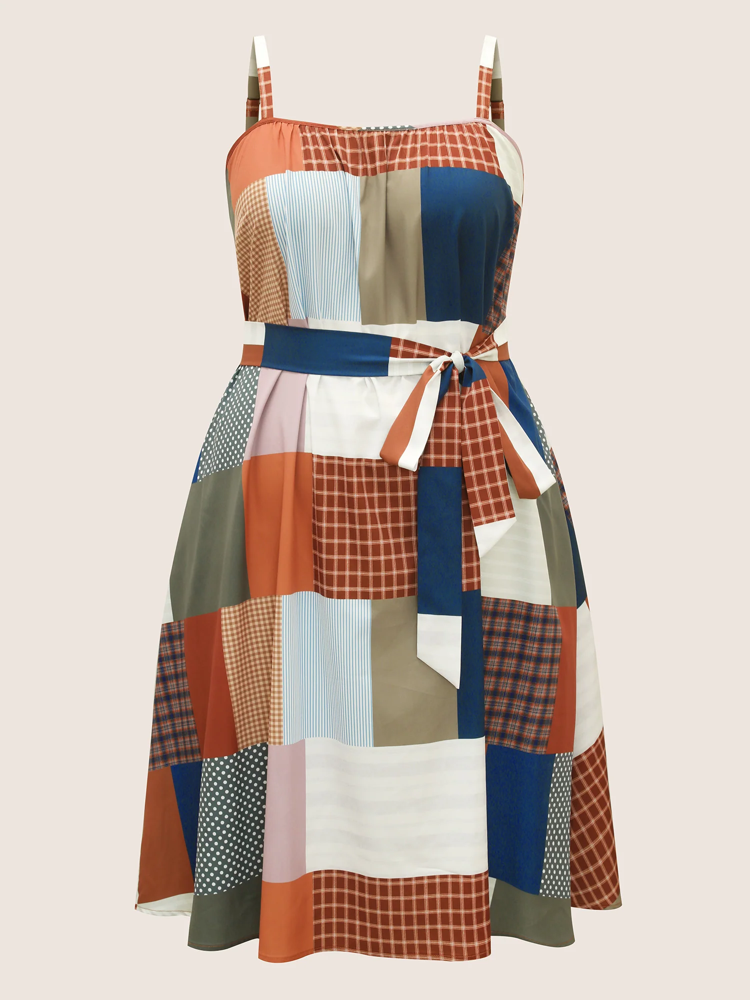 Colorblock Contrast Belted Midi Cami Dress - Image 8