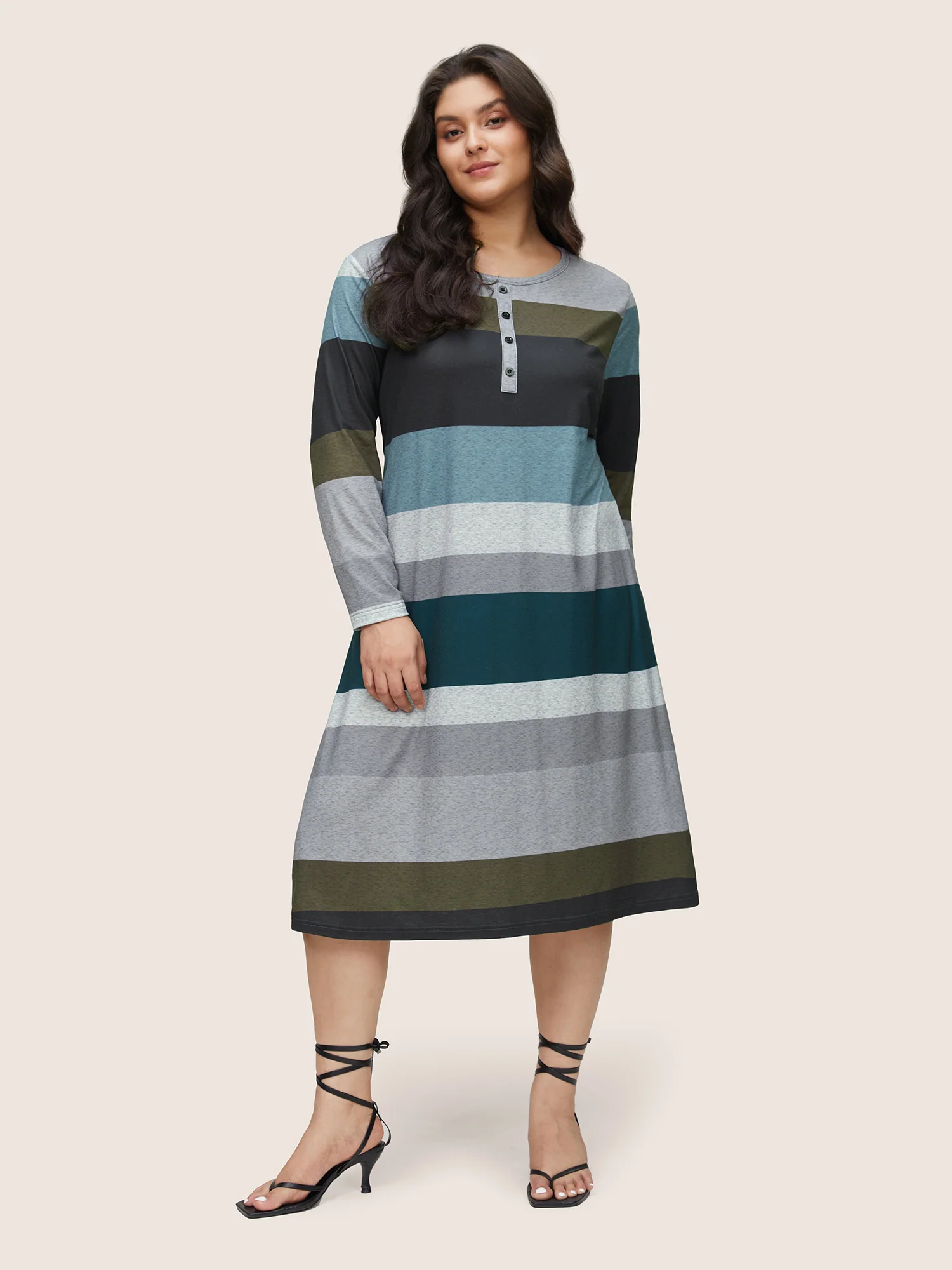 Colorblock Contrast Button Detail Pocket Dress - Image 2