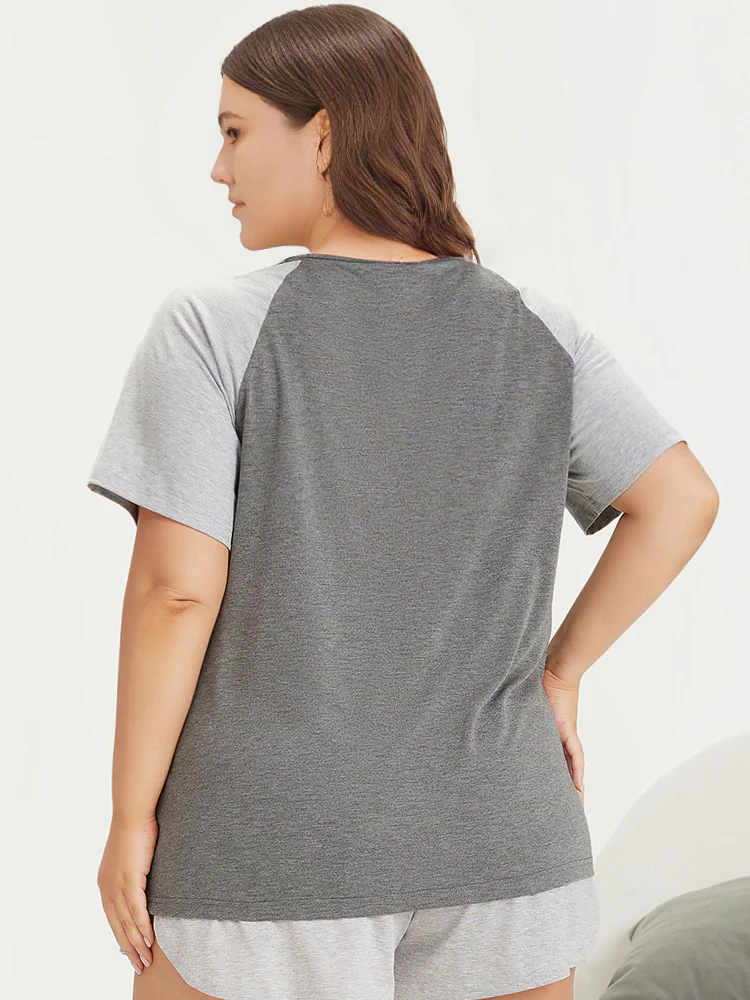 Color Contrast Button Detail Raglan Sleeve Pajama Top - Image 2