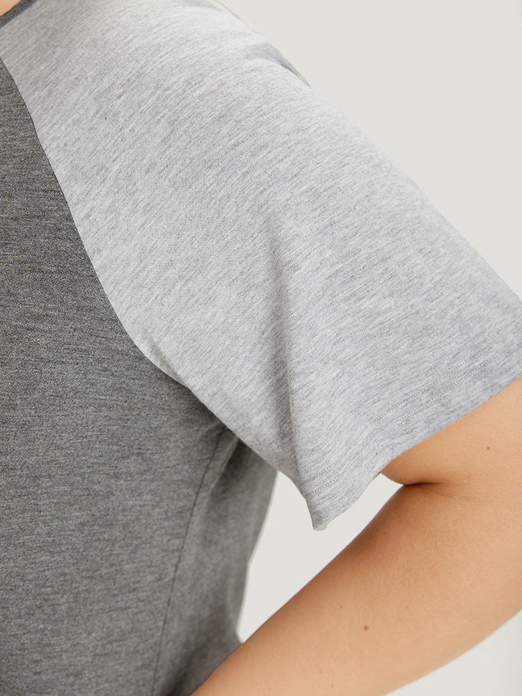 Color Contrast Button Detail Raglan Sleeve Pajama Top - Image 8