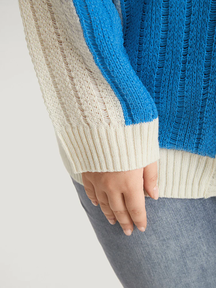 Colorblock Contrast Button Down Drop Shoulder Cardigan - Image 9