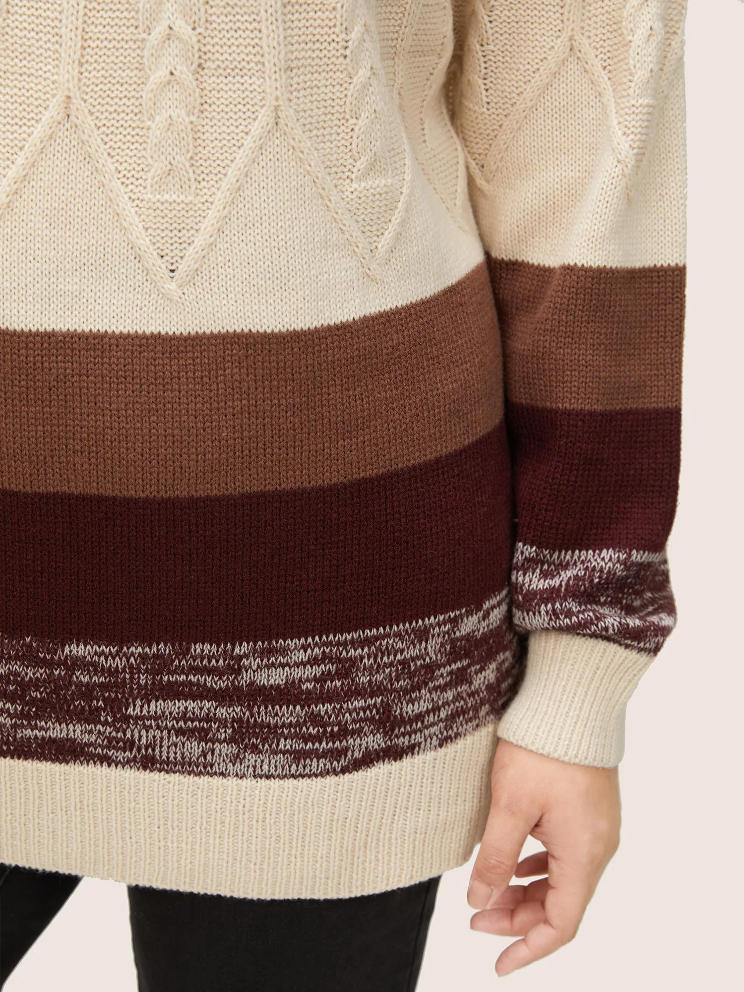 Colorblock Contrast Cable Knit Raglan Sleeve Pullover - Image 4